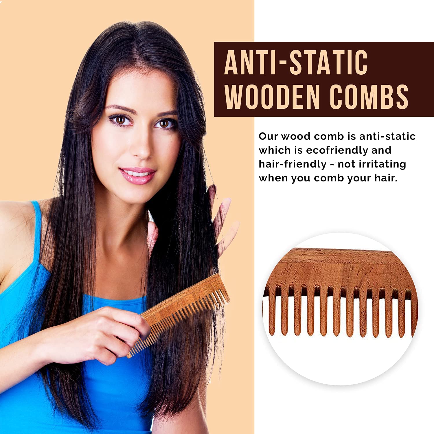 Natural Handmade Neem Wood Comb for Women & Men - Medium Size Hairbrush for Healthy Scalp & Shiny Hair | Perfect for Daily Hair Care & Ayurvedic Hair Treatment