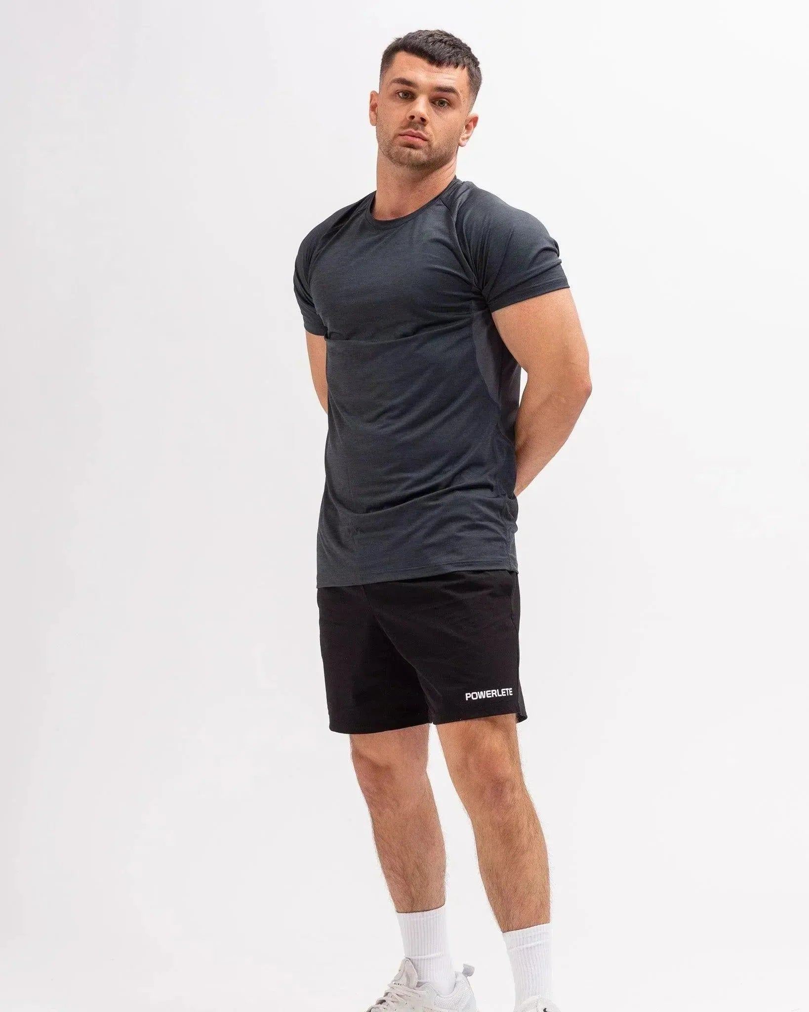 Powerlete Evolve Men's Workout Shorts - Breathable Gym Shorts for Running, Training & Fitness - Lightweight & Quick-Dry Activewear for Men (Black)