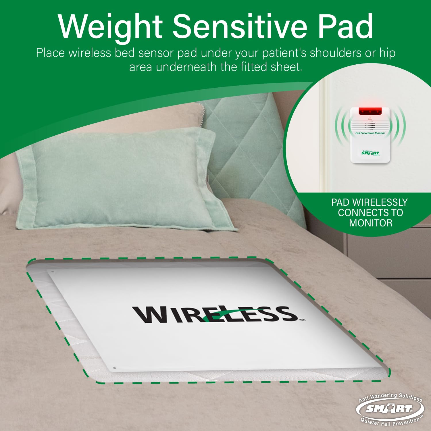 Smart Caregiver Cordless Bed Exit Alert System - Wireless Monitor with 20