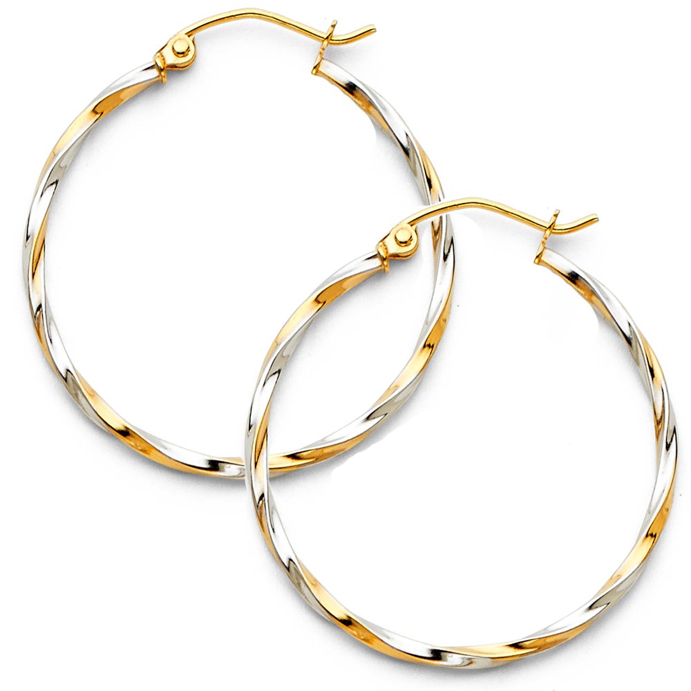 14K Two-Tone Gold Curled Hoop Earrings 30mm - Elegant Dainty Huggie Earrings for Women, Perfect for Everyday Wear, Date Night & Special Occasions