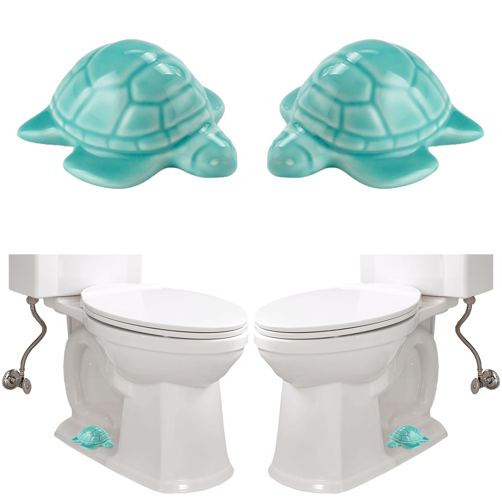 2Pcs Blue Sea Turtle Porcelain Toilet Bolt Covers - Ceramic Bathroom Decor for Toilet Tank Caps, Cute Ocean Theme Home Accessories (Perfect for Beach House, Coastal Bathroom or Nautical Themed Decor)