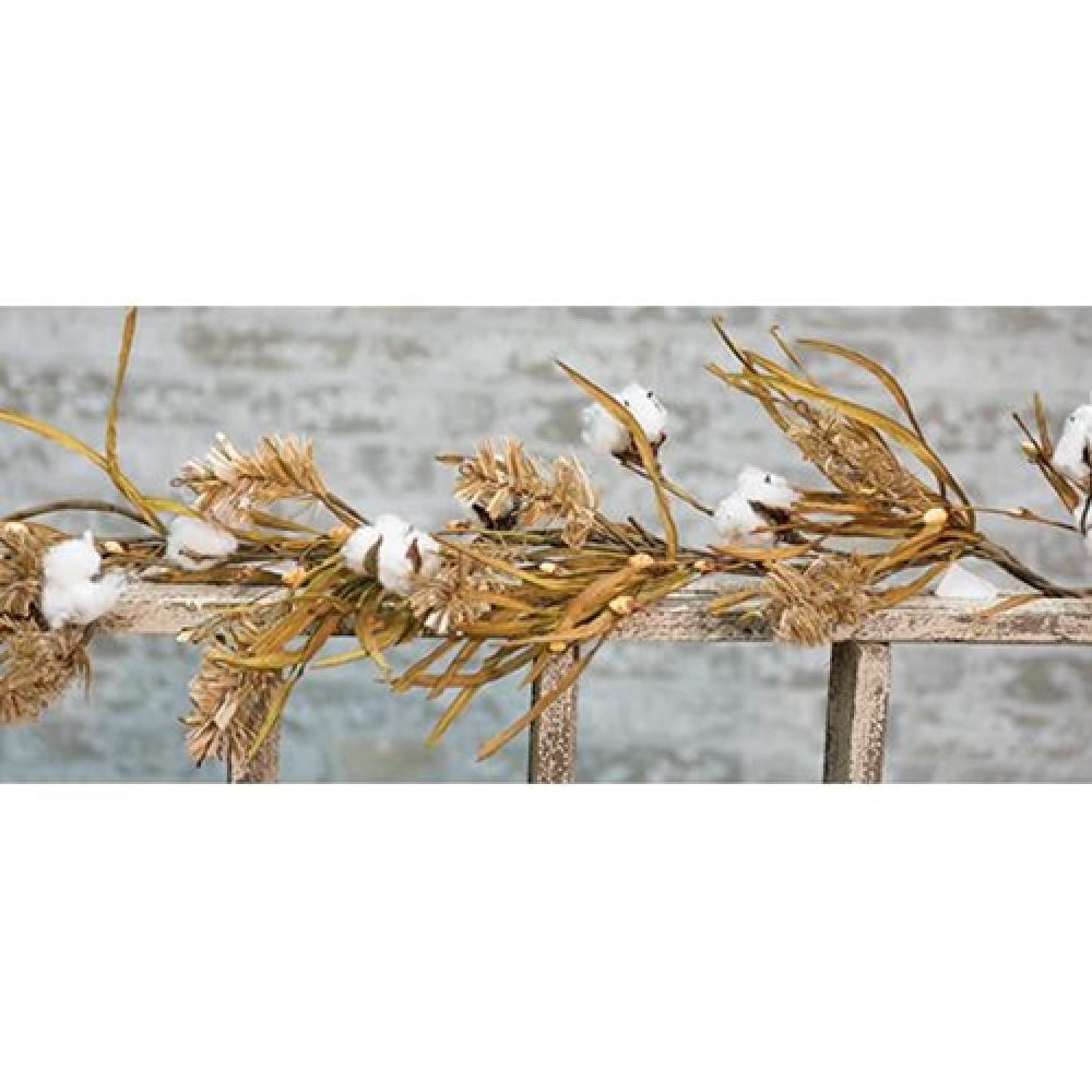 5ft Cotton and Fall Grass Garland - Natural Decoration for Autumn, Thanksgiving, and Home Decor - Perfect for Fireplace, Mantel, and Table Centerpieces