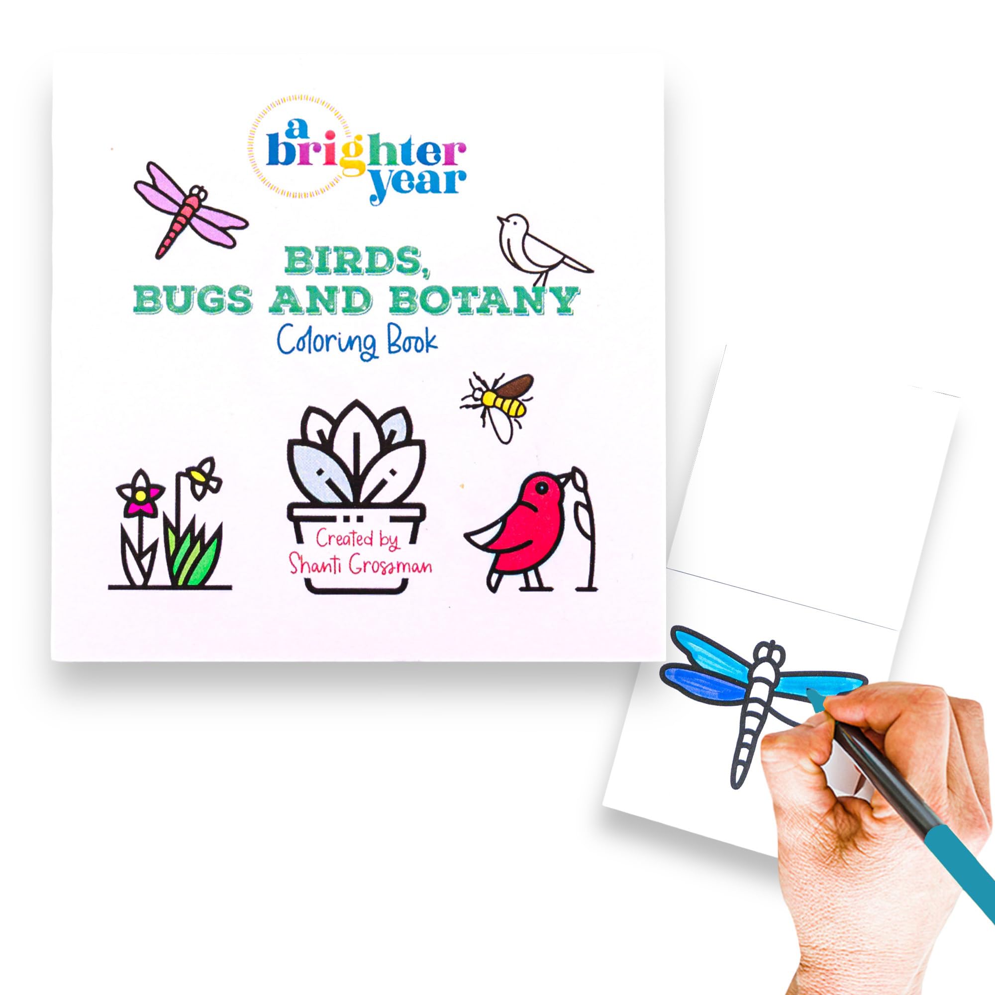 Original Adult Mini Coloring Book - Birds Bugs & Botany Edition - 3”x3” Pocket Size, 50 Pages, Stress Relief Gift for Anxiety - Perfect for Travel, Office Breaks & Relaxation