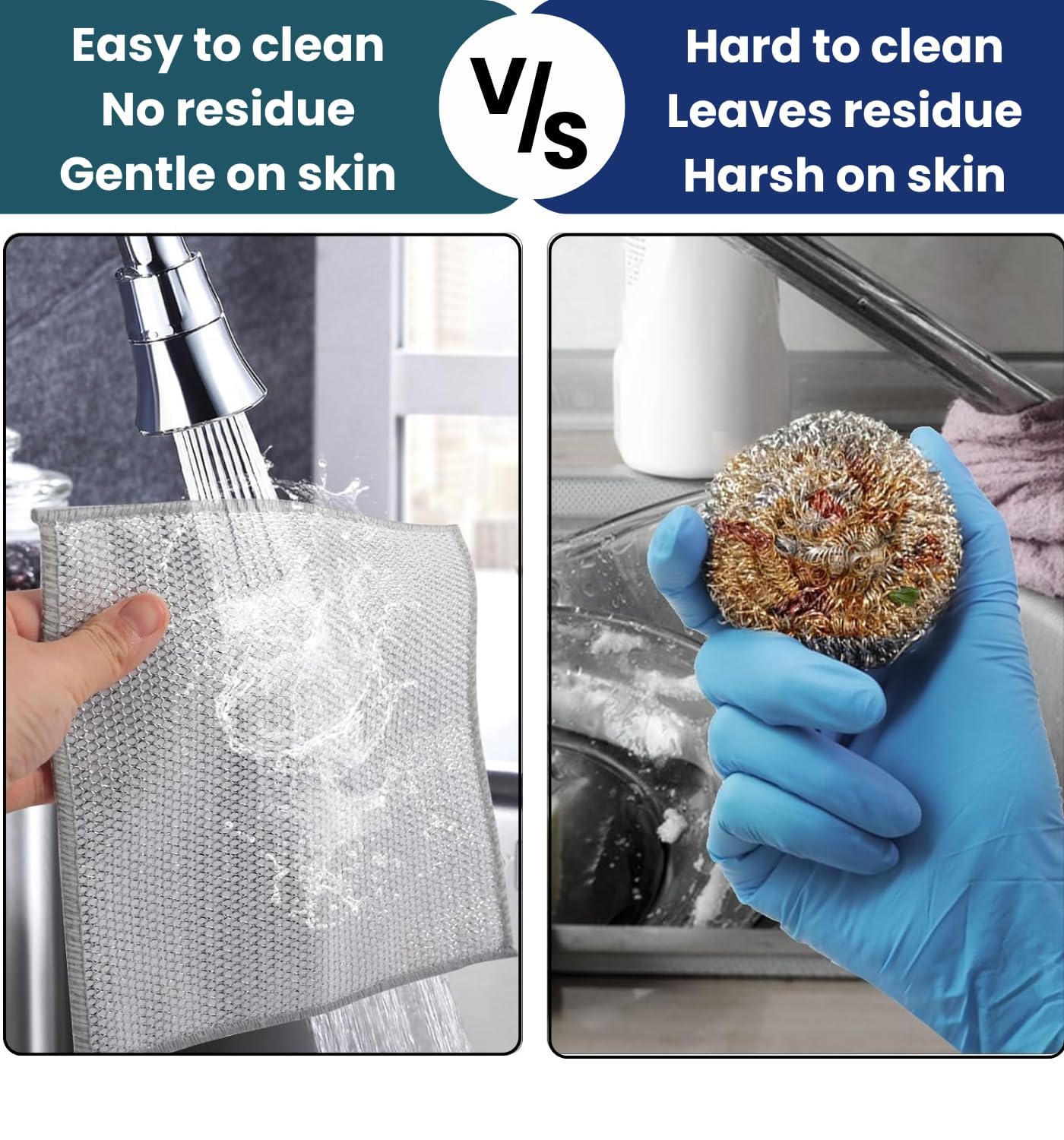 Stainless Steel Scrubber Pads - 6 Pack Multipurpose Wire Dishwashing Rags for Wet & Dry Cleaning, Non-Scratch Dishcloth for Washing Dishes, Sinks, Countertops - Perfect for Kitchen Cleaning & Household Chores