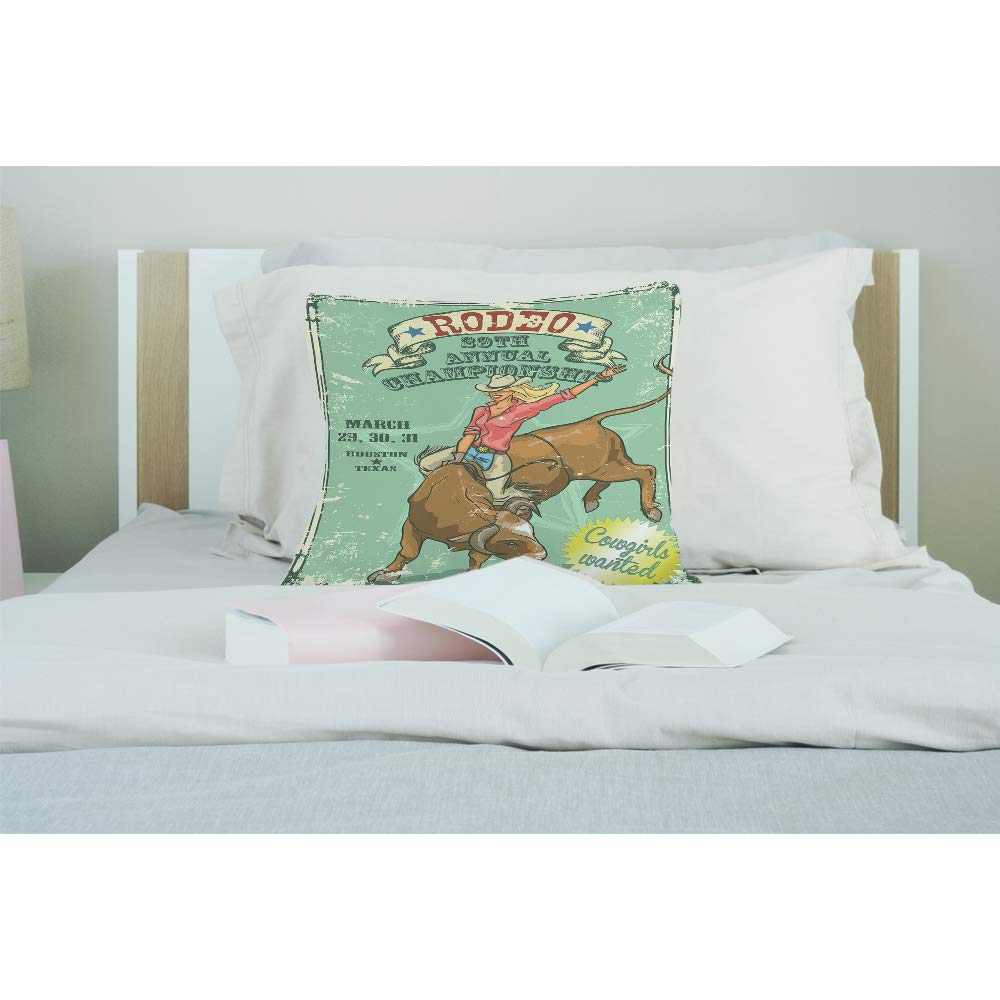 EKOBLA Rodeo Cowgirl Throw Pillow Cover - 18x18 Inch Cotton Linen Square Cushion Case for Farm Ranch Decor | Western Bull Riding Championship Theme | Perfect for Living Room, Bedroom & Cowboy-Themed Home Decor
