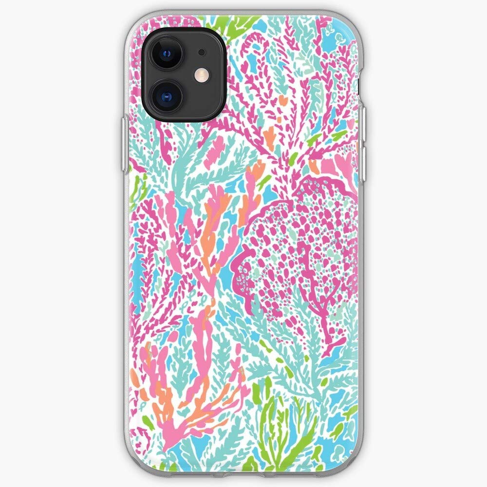 Trendy Pulitzer Colors Ocean Lily Pattern Phone Case for iPhone 7/8/SE 2020/XR/11/11 Pro/12 - Stylish Protective Cover for Everyday Use, Work & Travel