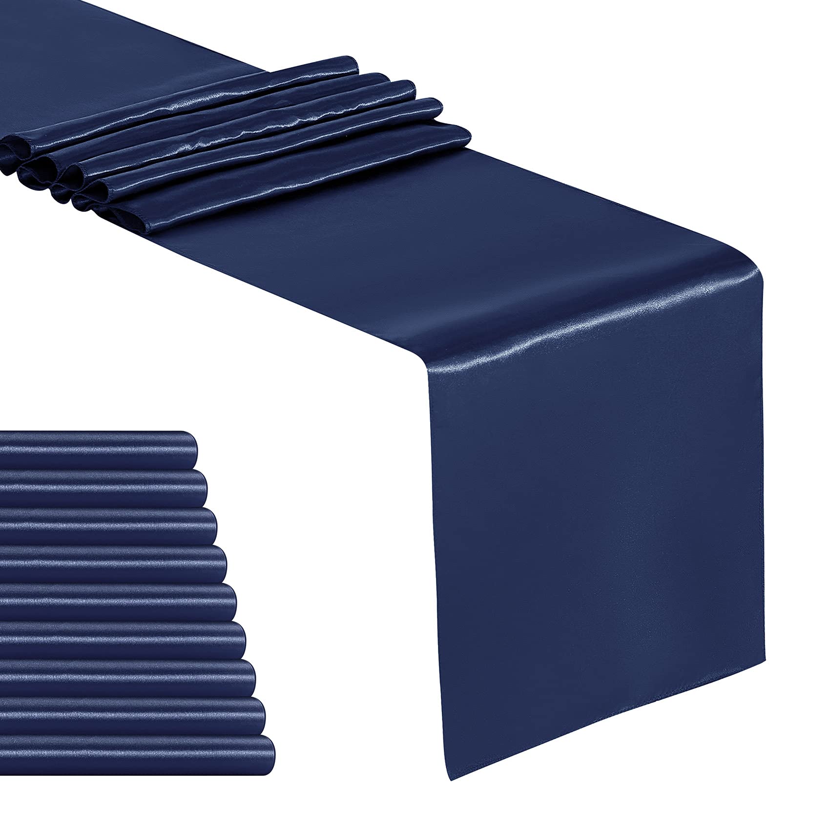 YUHX 10-Pack Navy Satin Table Runners 12x108