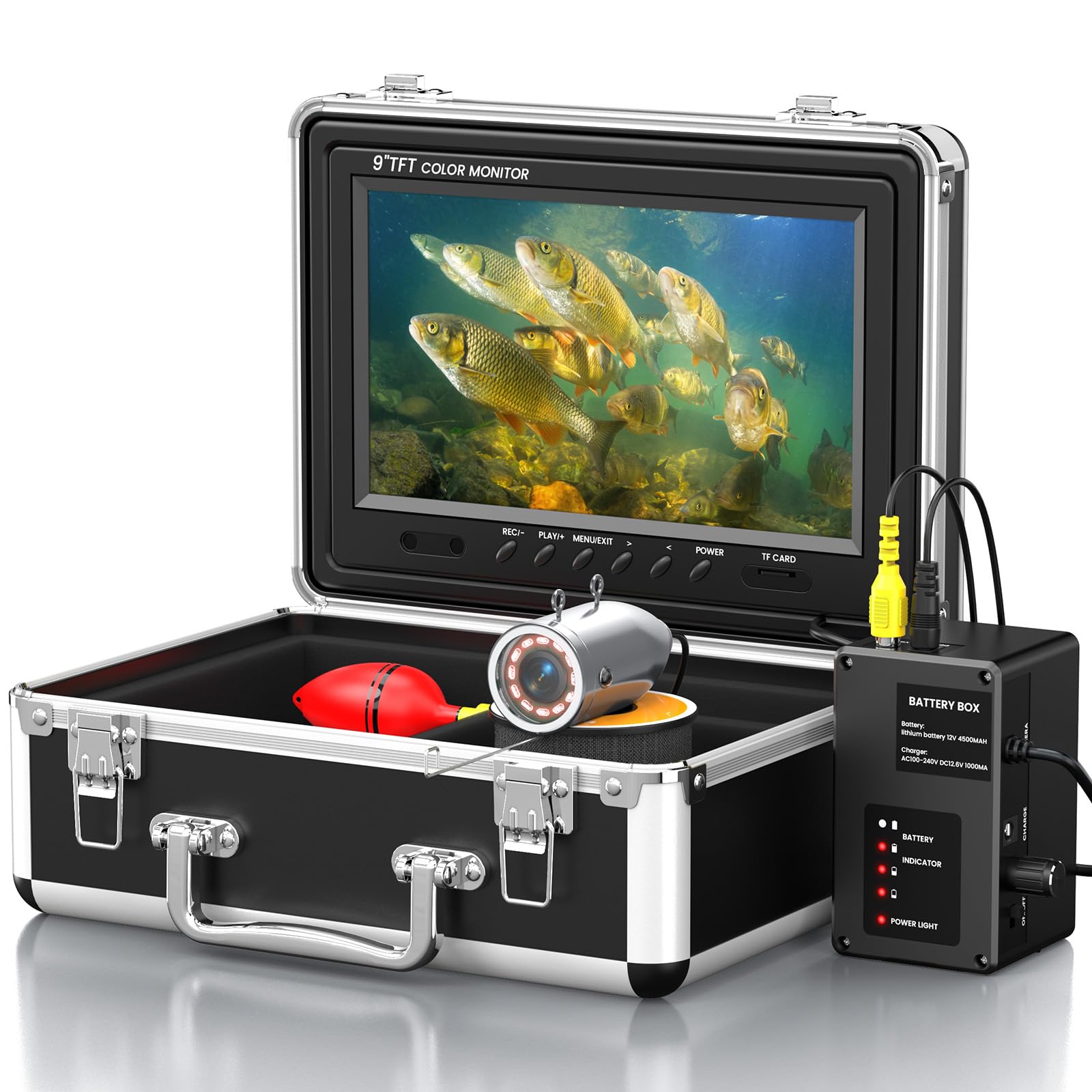 Eyoyo 9 Inch LCD Underwater Fishing Camera with 1000TVL, 15m Cable & 12 IR Lights - Portable Fish Finder for Ice, Lake, Boat Fishing - Ideal for Night Fishing, Scuba Diving & Underwater Exploration
