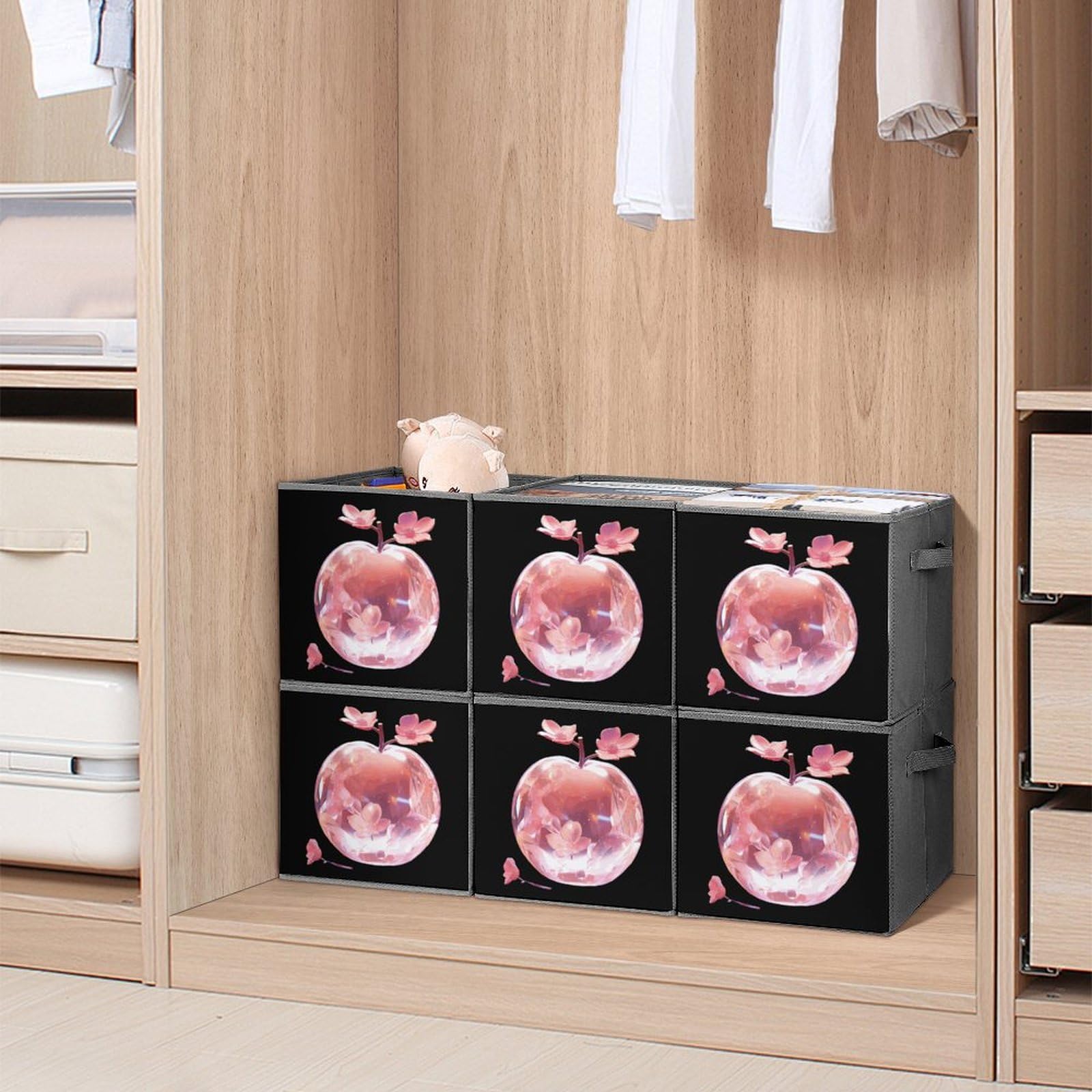 6-Pack Crystal Clear Foldable Storage Cubes with Handles - Square Organizer Bins for Closet, Nursery, Office & Home Organization - Space Saving Storage Baskets for Toys, Books & Clothes