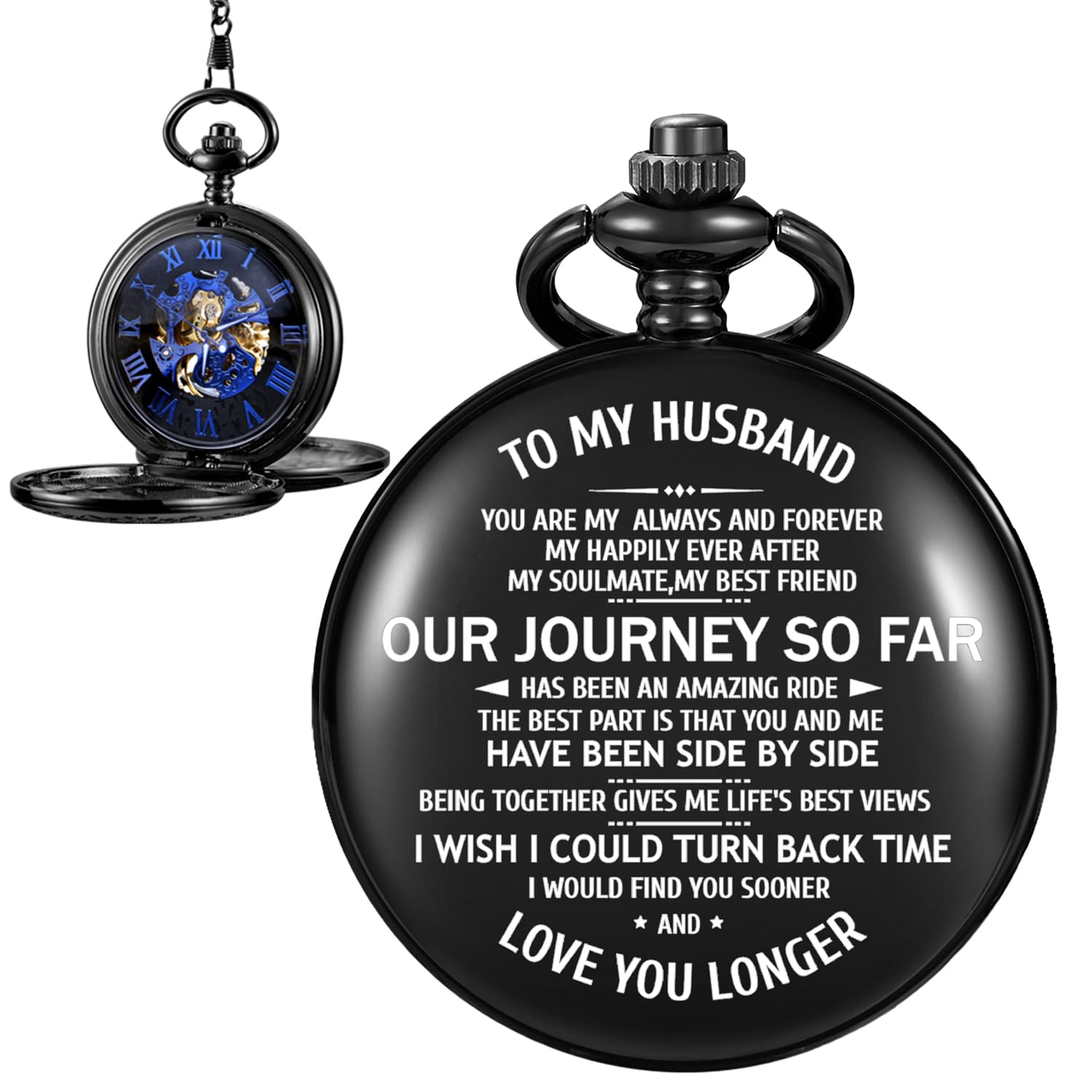 Personalized Engraved Mechanical Pocket Watch for Boyfriend/Husband/Fiancé - Custom Men's Gift with Leather Box | Vintage Style Pocket Watch for Anniversaries, Weddings & Special Occasions
