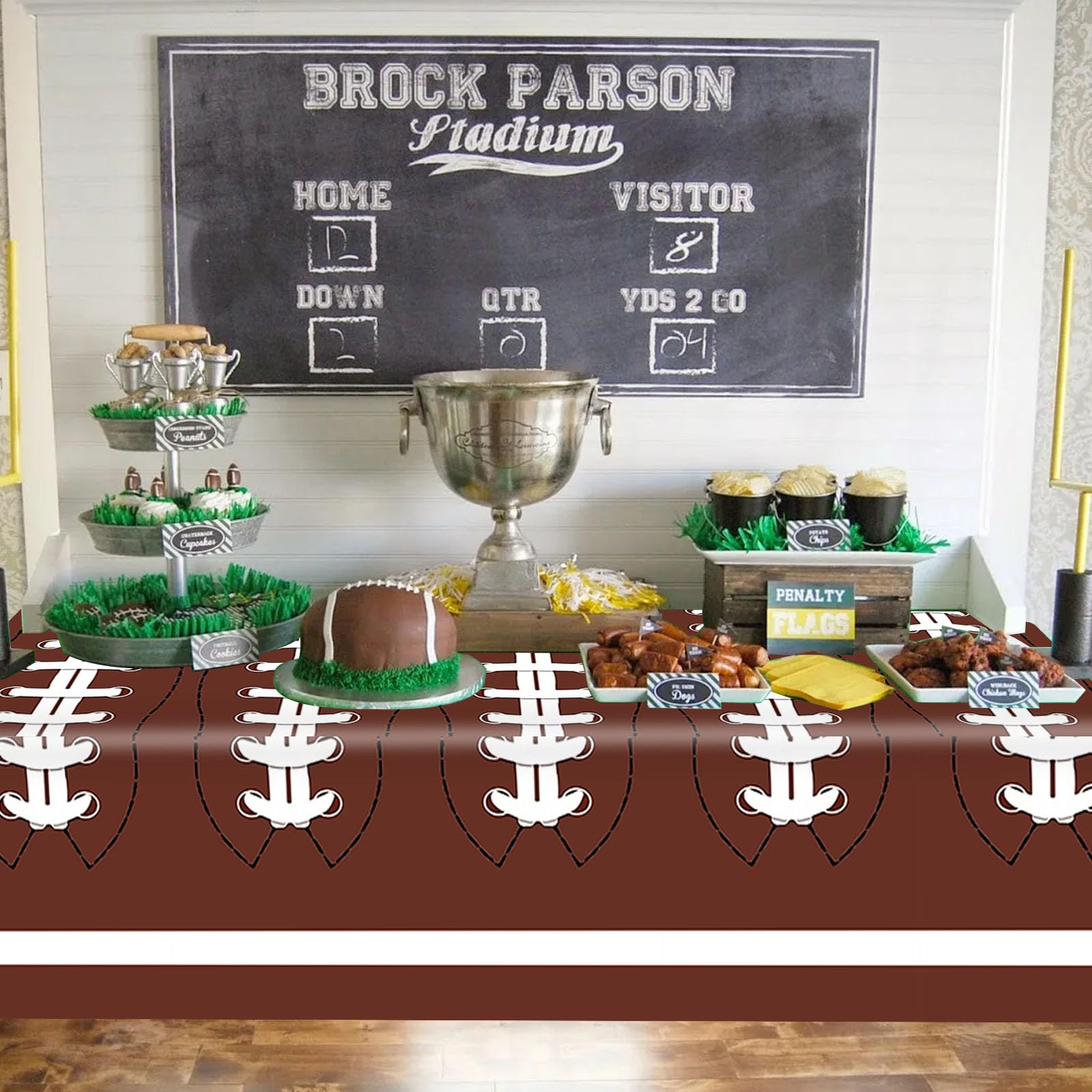 4 Pack Football Party Tablecloths - Disposable Plastic Football Table Cover (87x51 Inches) for Game Day, Tailgate, Birthday Party Decorations & Sports Themed Events - Perfect for Super Bowl, NFL Parties & Football Fan Gatherings