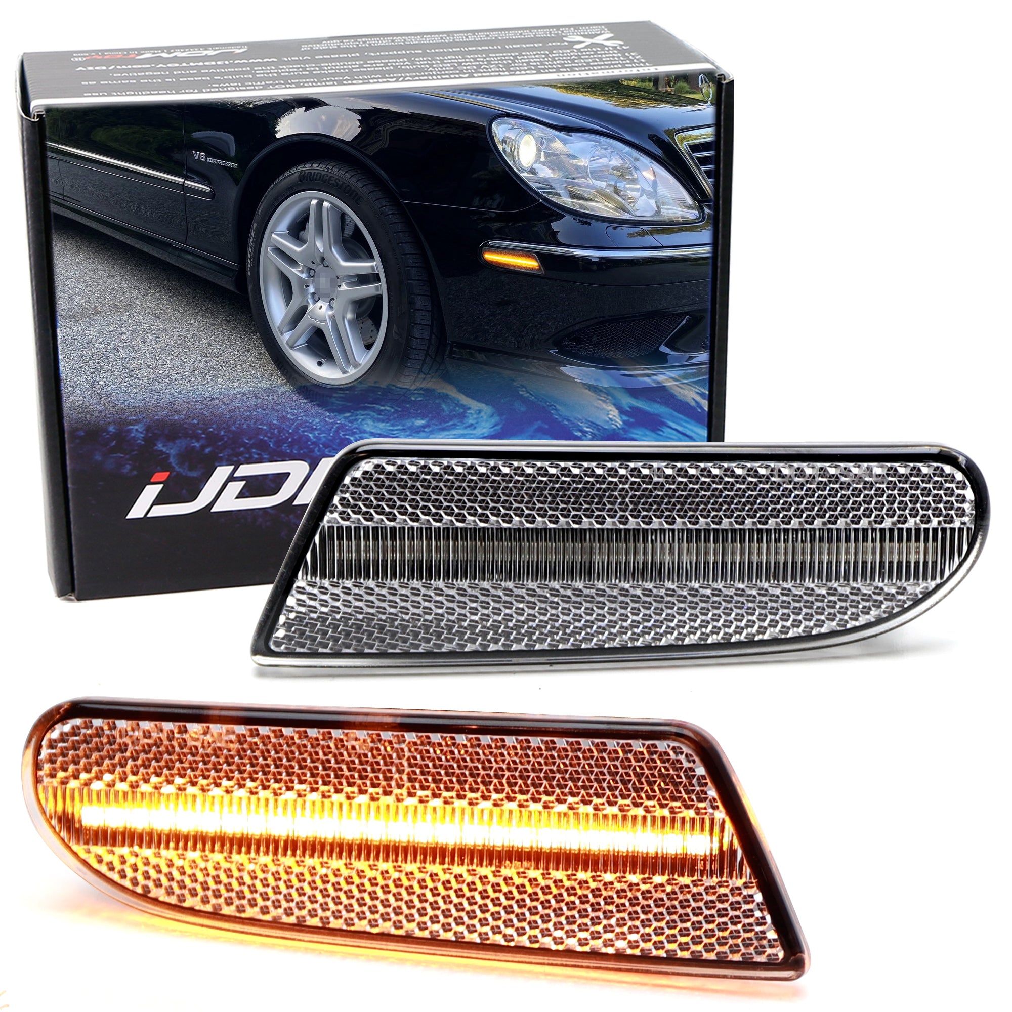 Amber LED Side Marker Lights for 2000-2006 Mercedes W220 S-Class - Clear Lens, Easy Installation - Perfect for Night Driving & Car Customization
