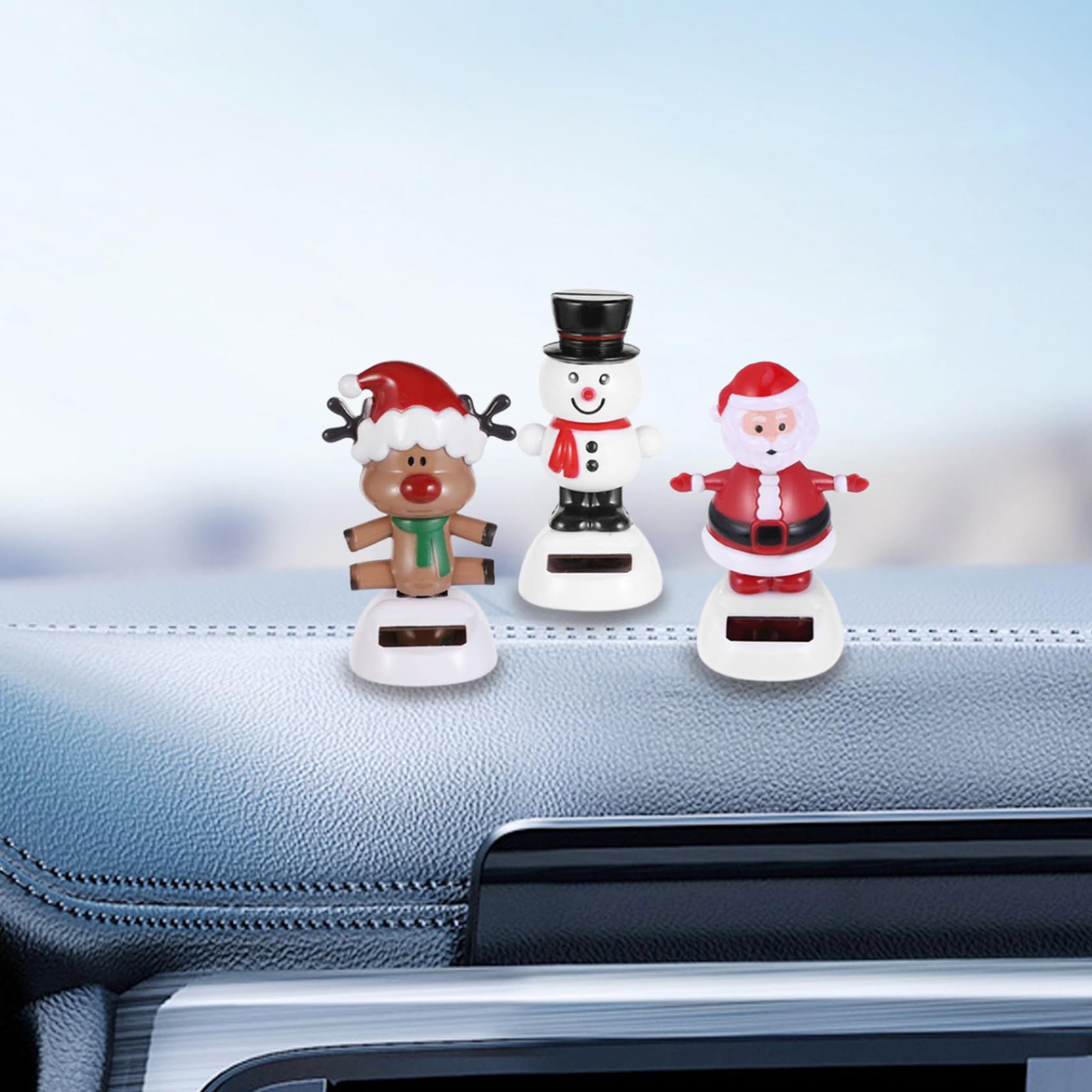 Solar Dancing Toys Set of 3 - Elk, Santa & Snowman Christmas Decorations | Solar Powered Head Shaking Desk Toys for Car Dashboard, Office & Home Decor | Perfect for Holiday Gifts, Window Sills & Workspace Decorations