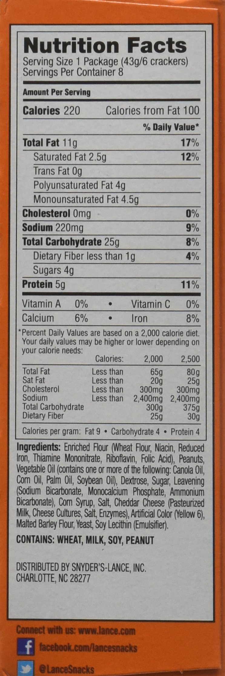 Lance Cracker Sandwiches On-The-Go Packs - Toast Chee with Peanut Butter - 1.5 oz (8 Count) - Perfect for School Lunches, Office Snacks & Road Trips