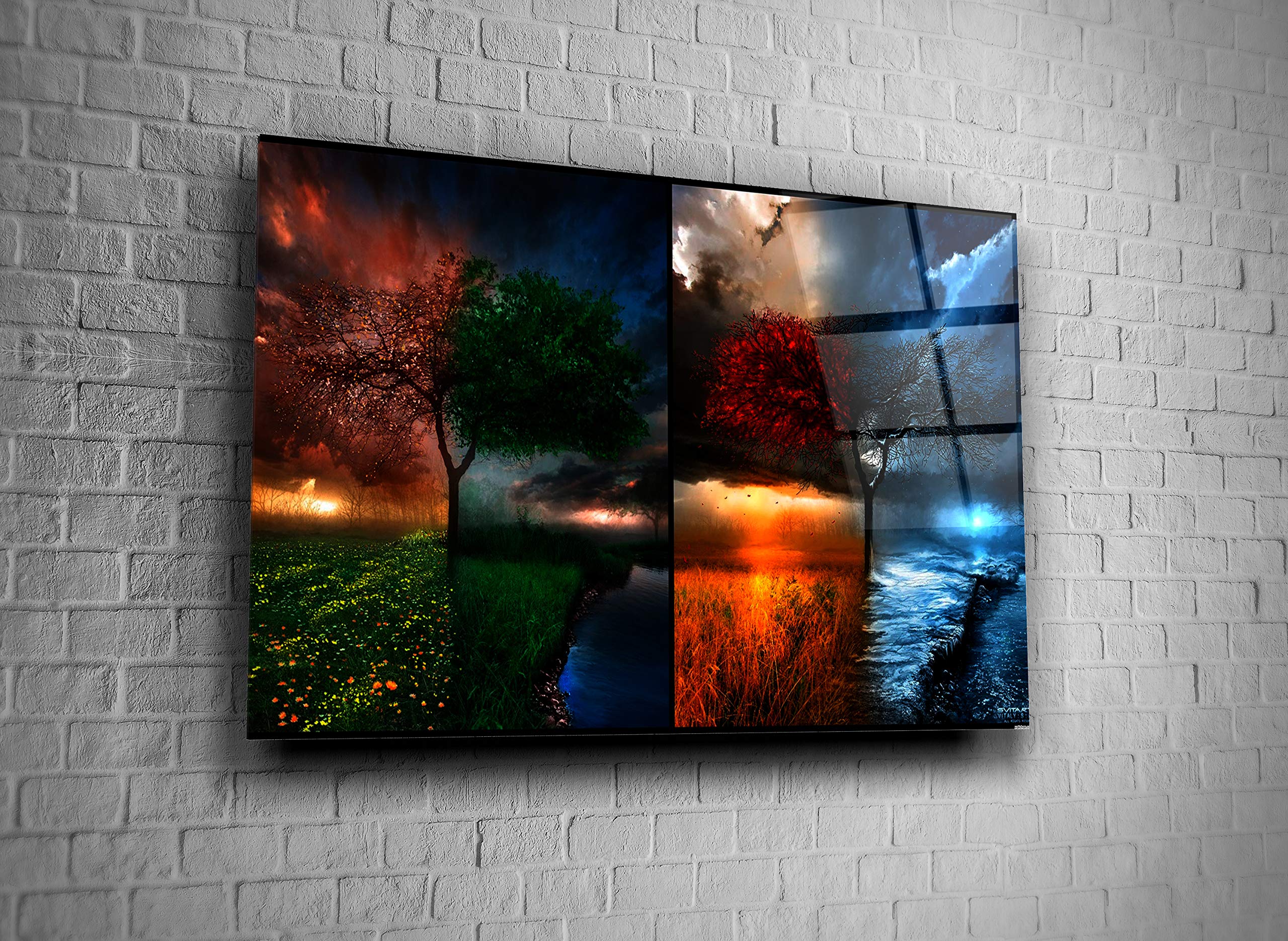 Seasons Nature Print Tempered Glass Wall Art - Elegant Home Decor for Living Room, Bedroom & Office - Luxury Gift Idea for Holidays & Housewarming
