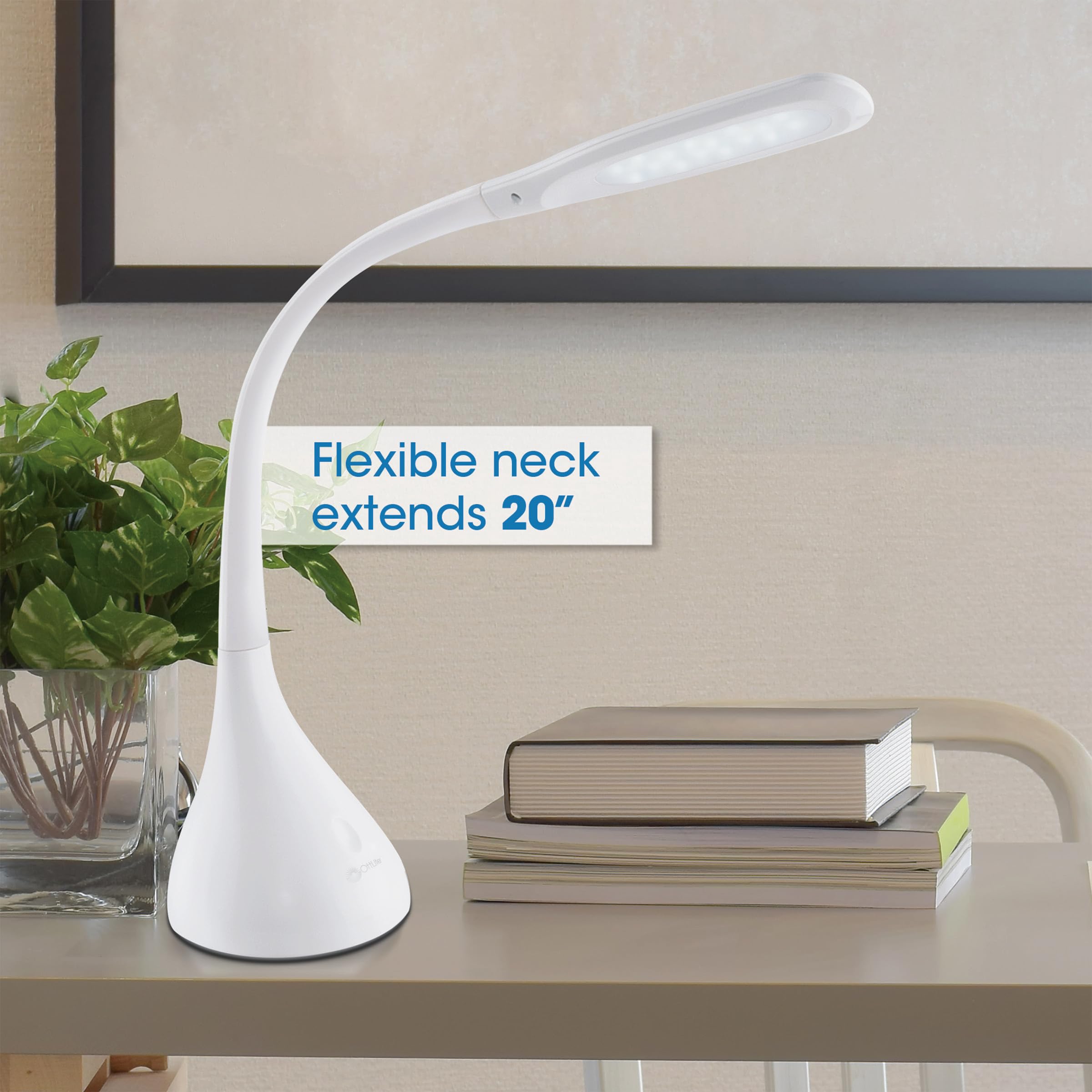 OttLite Creative Curves LED Desk Lamp with Adjustable Neck - Dimmable 4 Brightness Settings, Energy Efficient Natural Daylight LEDs for Home Office, Computer Desk, Dorms | Perfect for Reading, Studying & Night Work