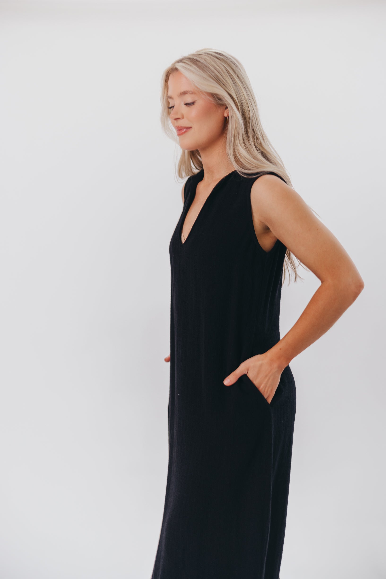 How Sweet It Is Sleeveless Linen Blend Maxi Dress in Black - Bump Friendly Maternity Wear for Summer Beach Vacations & Outdoor Events