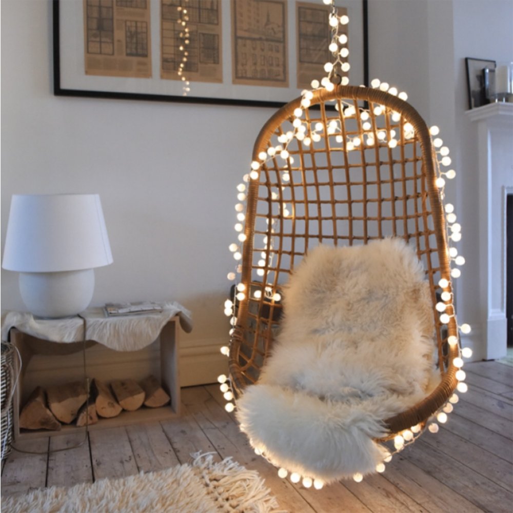 Cozy Warm White Pom Pom String Lights - 20ft 50 LED Fairy Lights for Bedroom, Wedding, Party Decor - Indoor & Outdoor Use