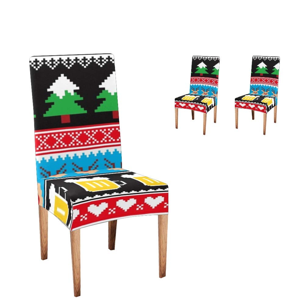 XIUCOO Stretch Chair Covers - 2-Pack Soft Elastic Dining Chair Slipcovers with Tribal Christmas Design, Protects Furniture from Spills & Stains - Perfect for Holiday Parties, Family Gatherings & Everyday Dining Room Use
