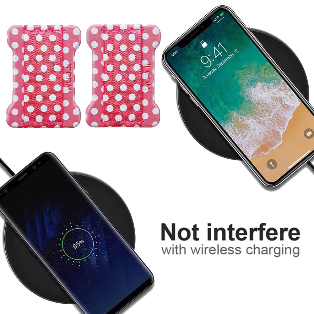 Universal Phone Grip Holder for Smartphones - 2 Pack Non-Slip Finger Stand with Wireless Charging Compatible (Dot Pink) - Perfect for iPhone, Samsung & All Phones - Ideal for Gym, Driving & Video Calls