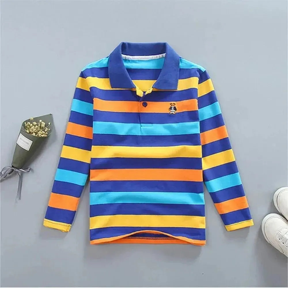 Kids Striped Polyester Polo Shirt - Comfortable & Stylish Casual Wear for School, Playdates & Family Outings