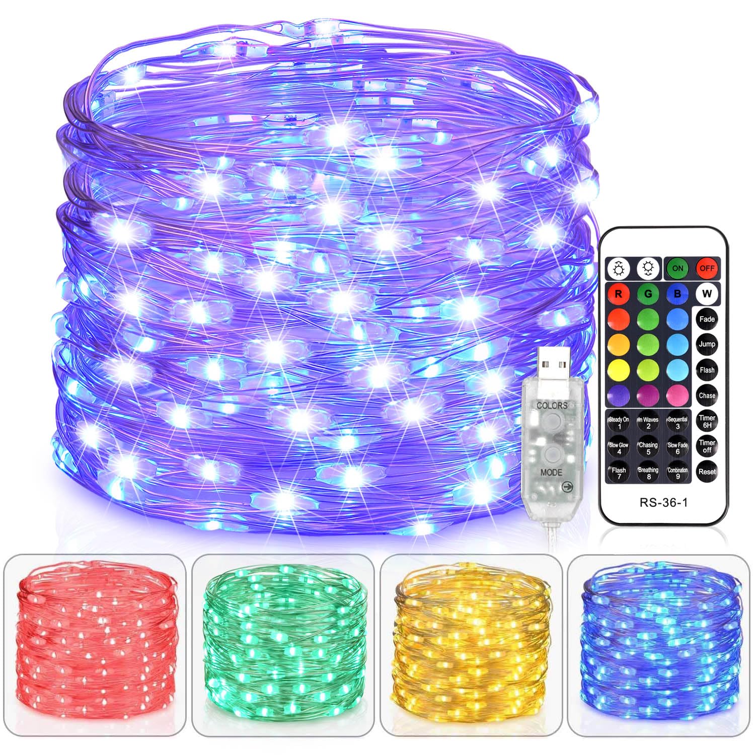 100LED USB Fairy String Lights with Remote - 33ft 16 Color Changing Twinkle Lights, Firefly Effect for Bedroom Decor, Party, Wedding & Christmas Tapestry | Perfect for Indoor/Outdoor Decoration, Mood Lighting & Special Events