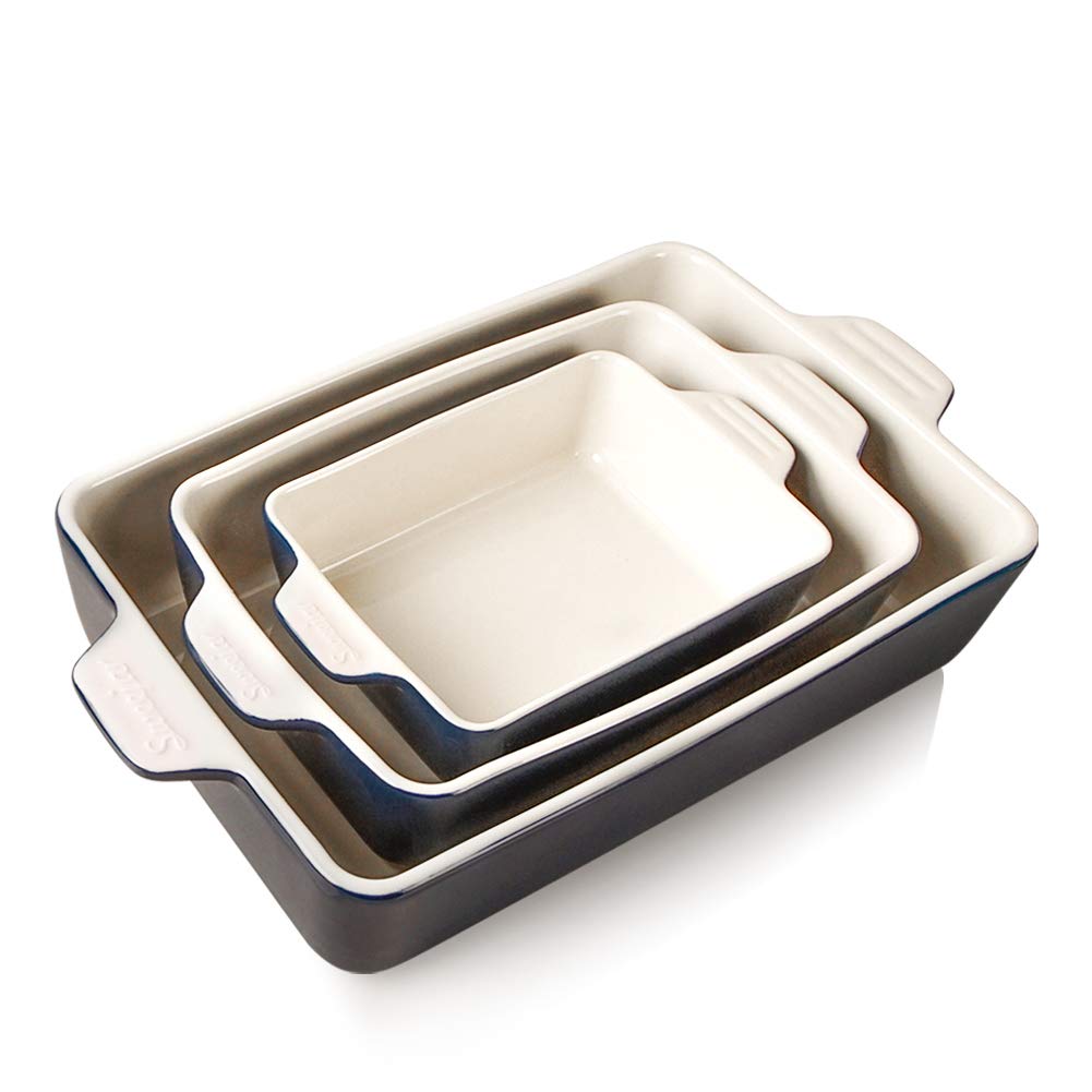 Sweejar 11.8 x 7.8 x 2.76 Inch Ceramic Baking Dish Set - Rectangular Oven Safe Lasagna Pan, Casserole Dish for Cooking, Baking Cakes, Family Dinners & Entertaining | Navy Blue Kitchen Bakeware for Home, Restaurants & Daily Use