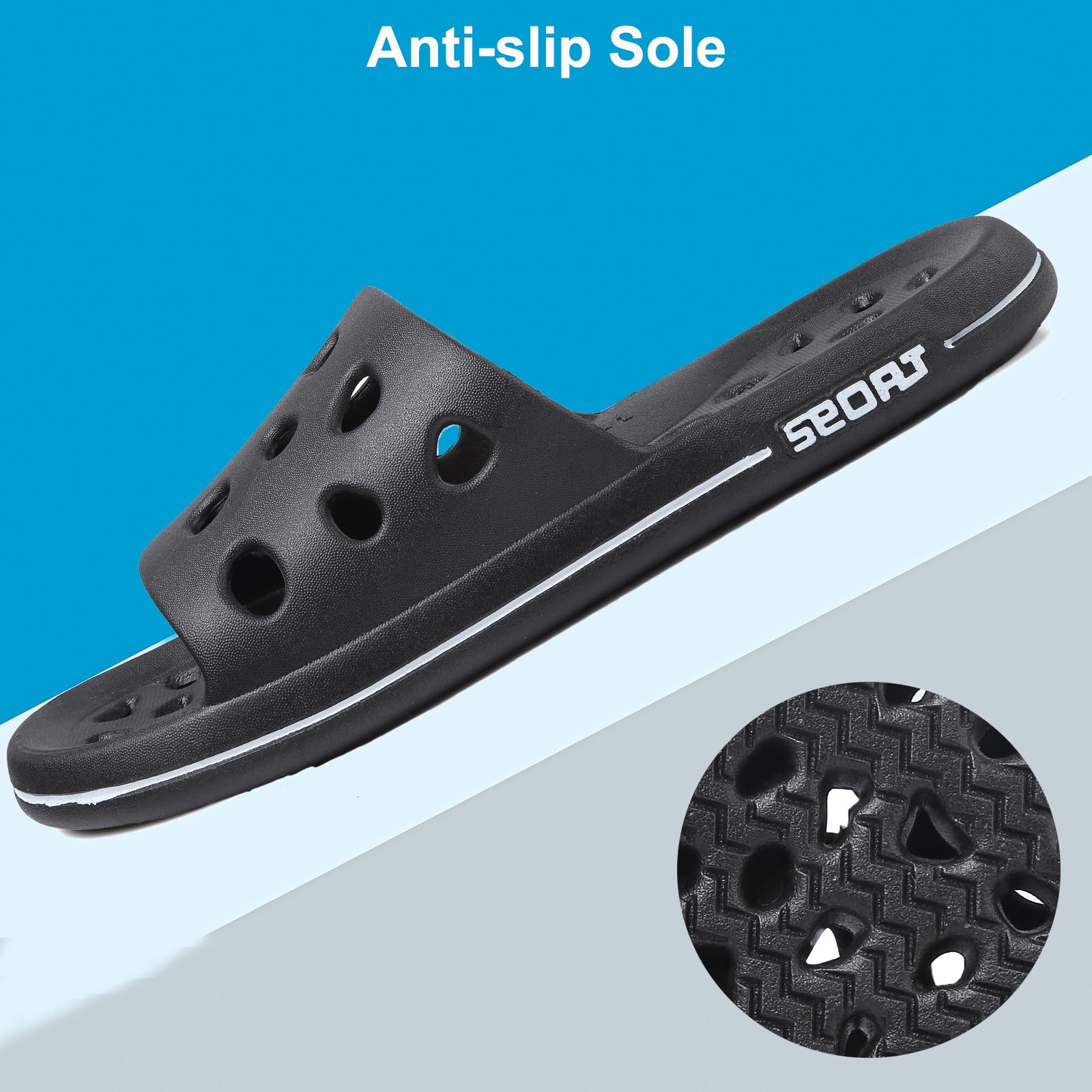 FINLEOO Quick-Dry Shower Sandals for Men & Women - Non-Slip Bathroom Slippers with Drainage Holes, Soft Sole Gym Slippers for Home, Spa, Pool & Travel - Comfortable Open-Toe House Slippers