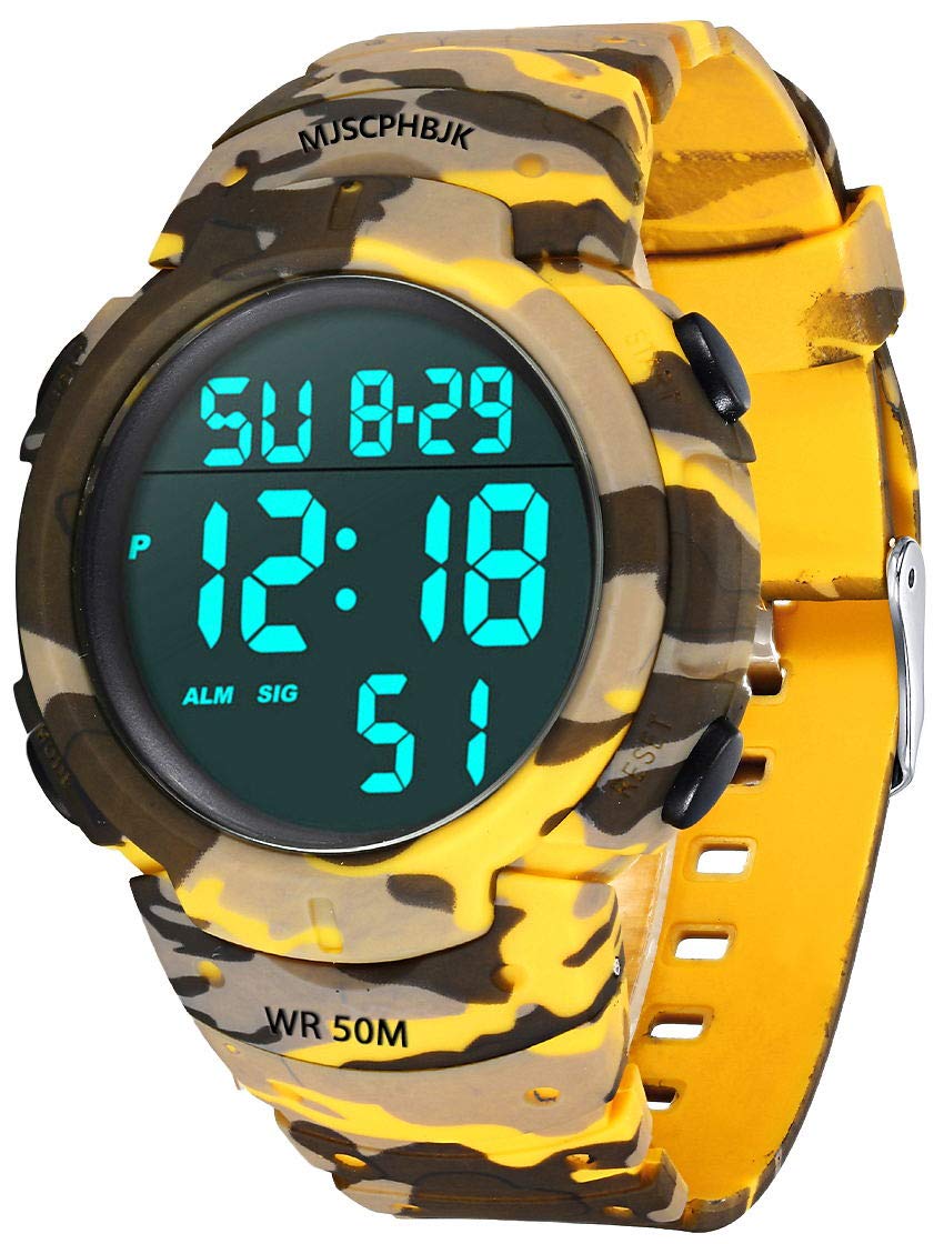 Men's Digital Sports Watch - Waterproof LED Military Watch with Alarm, Stopwatch & Luminous Display | Large Face Army Style for Outdoor, Running, Hiking & Tactical Use - Black