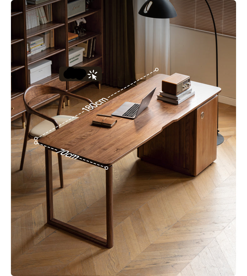 Premium Black Walnut Solid Wood Desk with Built-in Storage Cabinet - Modern Home Office Workstation for Professionals & Remote Workers