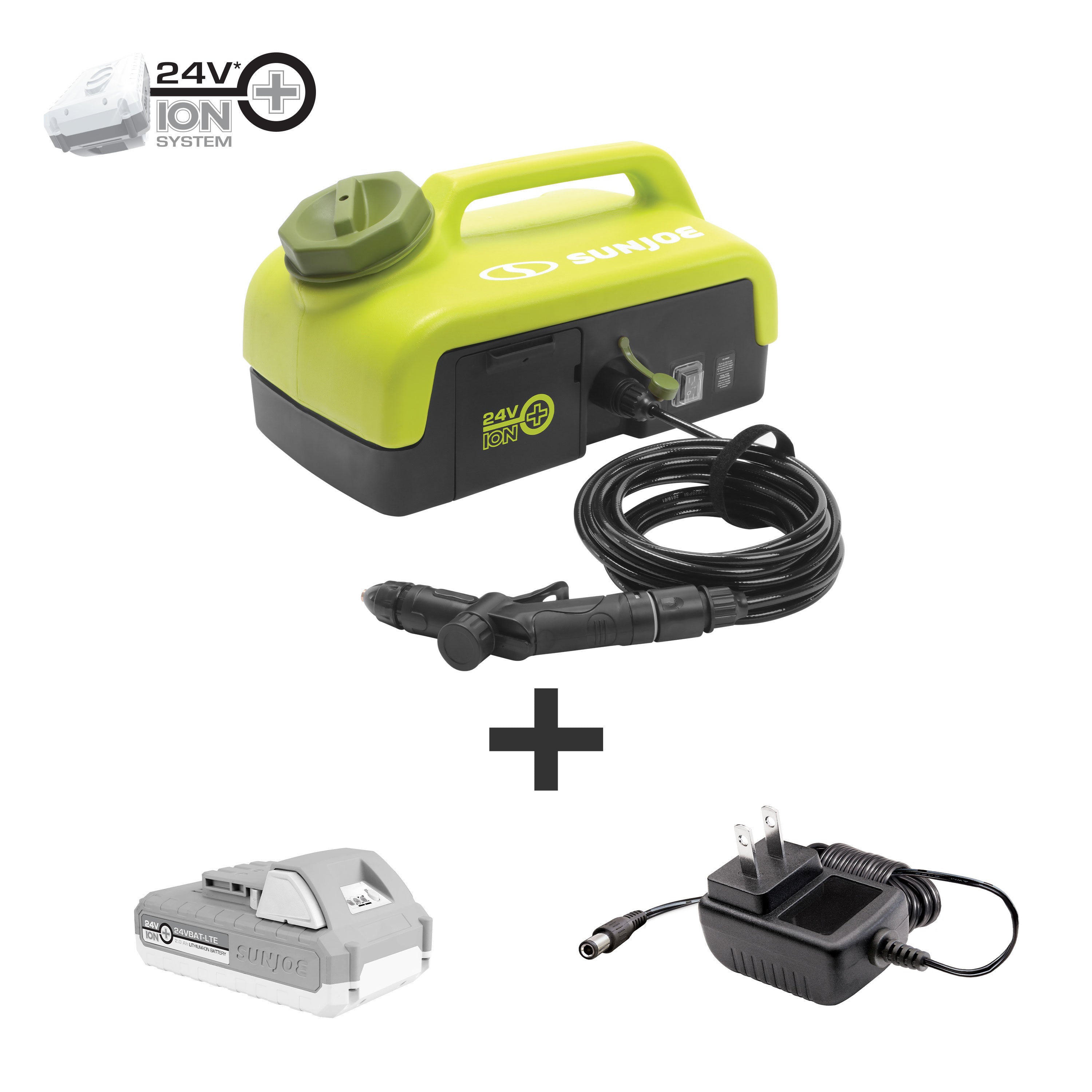 Sun Joe 24V PSW25 Cordless Portable Pressure Washer - 116 PSI Max, 1.5 GPM Flow Rate, 2.5 Gallon Tank with 2.0Ah Battery & Charger - Perfect for Outdoor Cleaning, Car Washing, Patio, Deck and Camping Use