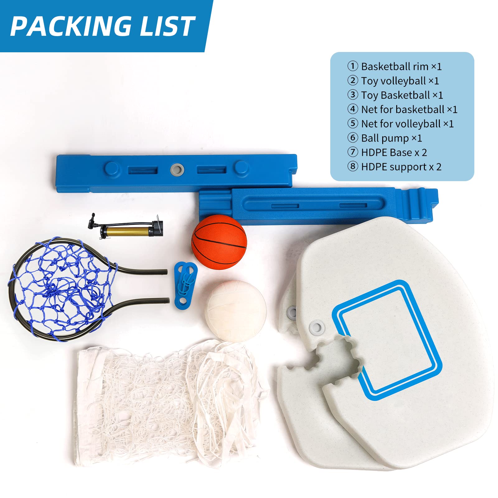 Blue Bay 2-in-1 Pool Basketball and Volleyball Set - Adjustable Inground Swimming Pool Hoop with Net for Family Fun, Outdoor Water Games, and Backyard Pool Party Activities