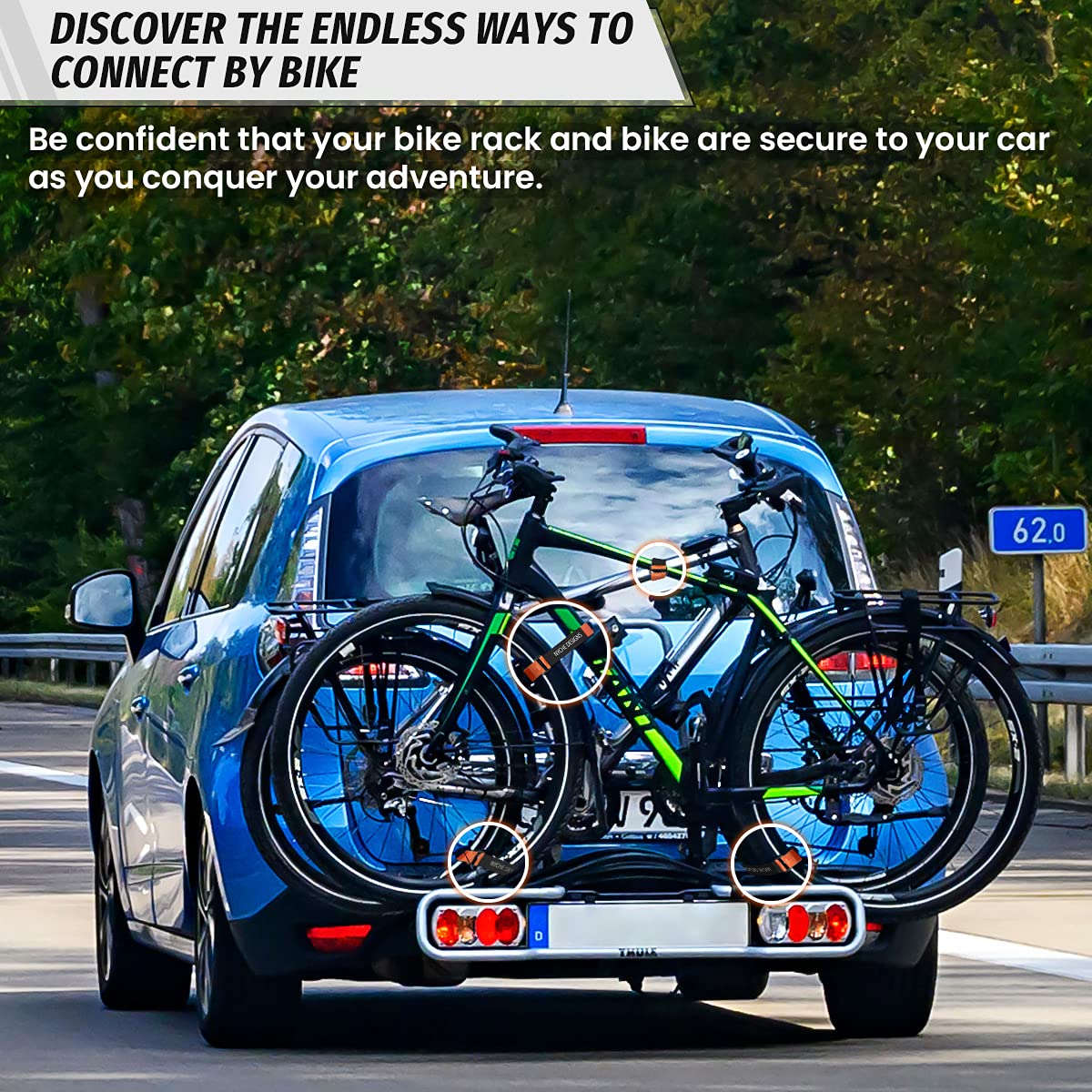 Boncas Adjustable Bike Rack Strap - Heavy Duty Bicycle Wheel Stabilizer Straps with Non-Slip Gel Grip | Prevents Wheel Spinning During Transport | Perfect for Car, Truck, SUV & RV Bike Racks