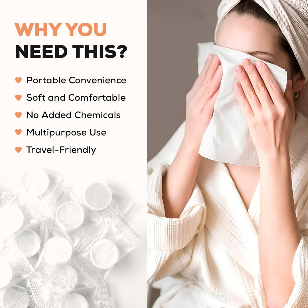 **Multibrite 50Pcs Compressed Towel Tablets - Facial Cleansing & Makeup Remover Pads, Water Activated Disposable Towels for Travel, Gym, Camping & Beauty Salon - Portable & Hygienic for Skincare & On-the-Go Use**