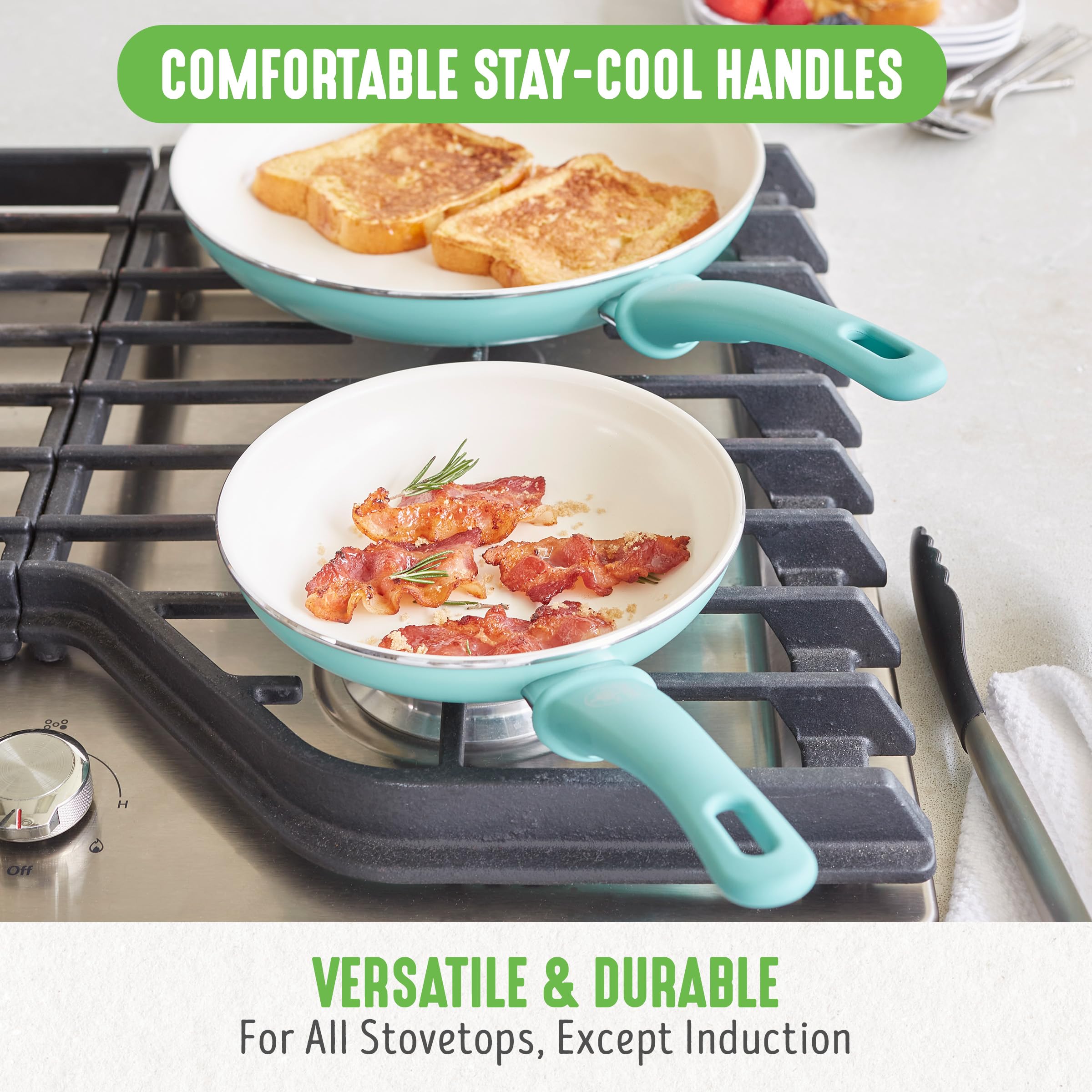 GreenLife Soft Grip 16-Piece Non-Toxic Ceramic Nonstick Cookware Set - PFAS-Free Pots, Pans, Frying & Saute Pans with Glass Lids - Stay-Cool Handles, Wobble-Free Bases - Dishwasher & Oven Safe - Turquoise - Perfect for Healthy Cooking, Family Meals & Everyday Kitchen Use