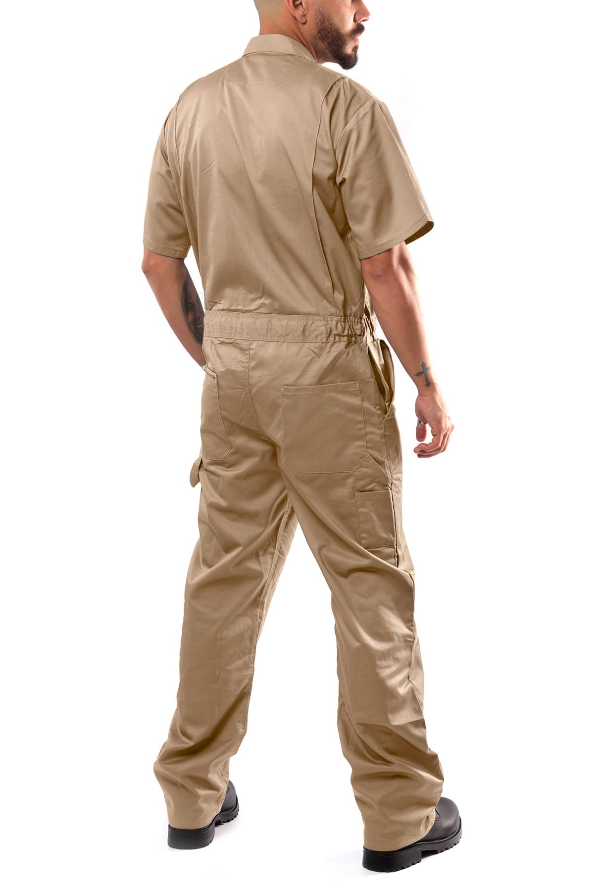 Kolossus Men's Short Sleeve Coveralls - Breathable Blended Fabric with Zippered Front & Utility Pockets - Durable Work Jumpsuit for Mechanics, Farmers & DIY Projects