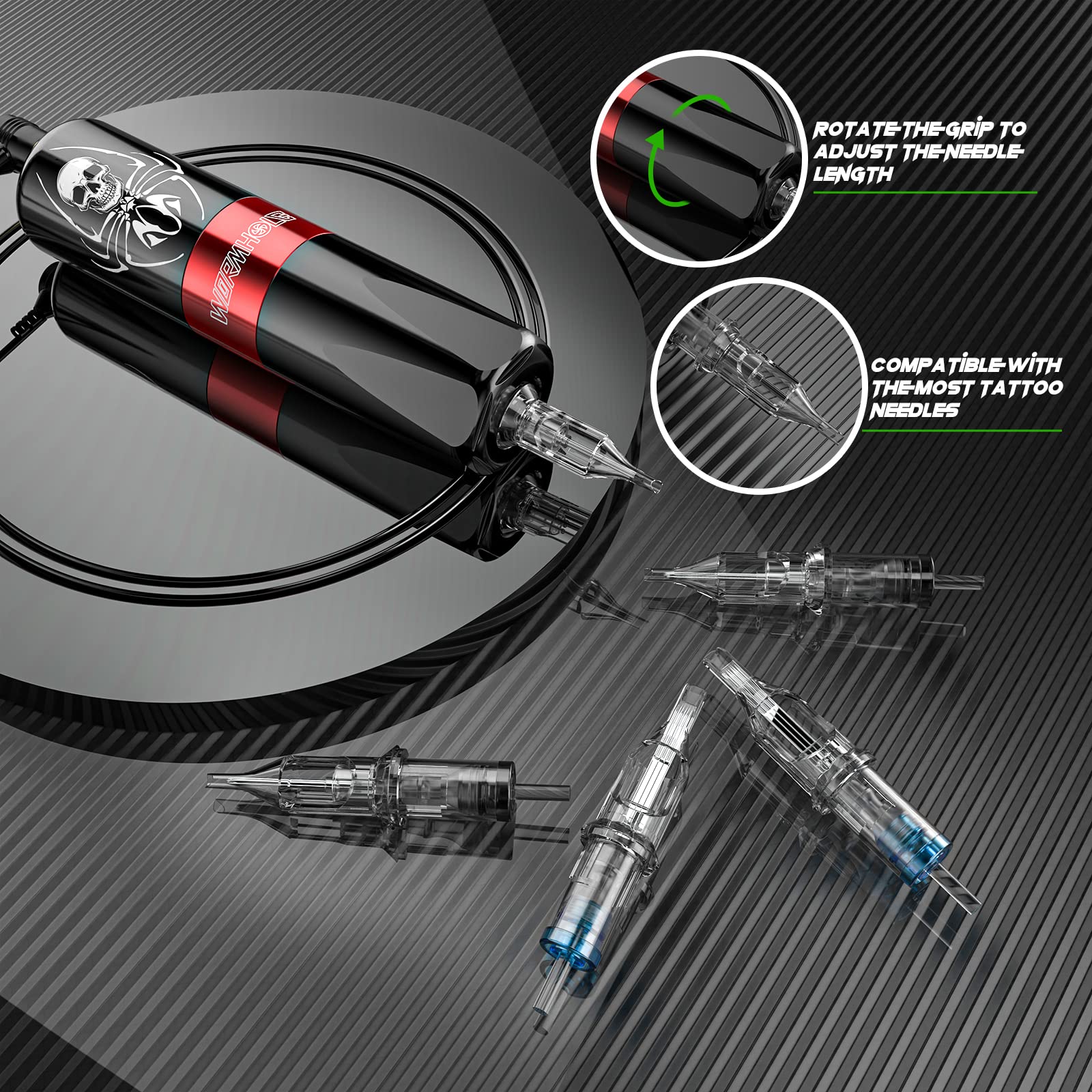 Professional Tattoo Kit for Artists & Beginners - Wormhole Tattoo Gun Machine with 11 Vibrant Inks, 10 Cartridge Needles, Power Supply & Complete Accessories | Perfect for Home Tattooing, Studio Work & Practice Sessions (WTK187)