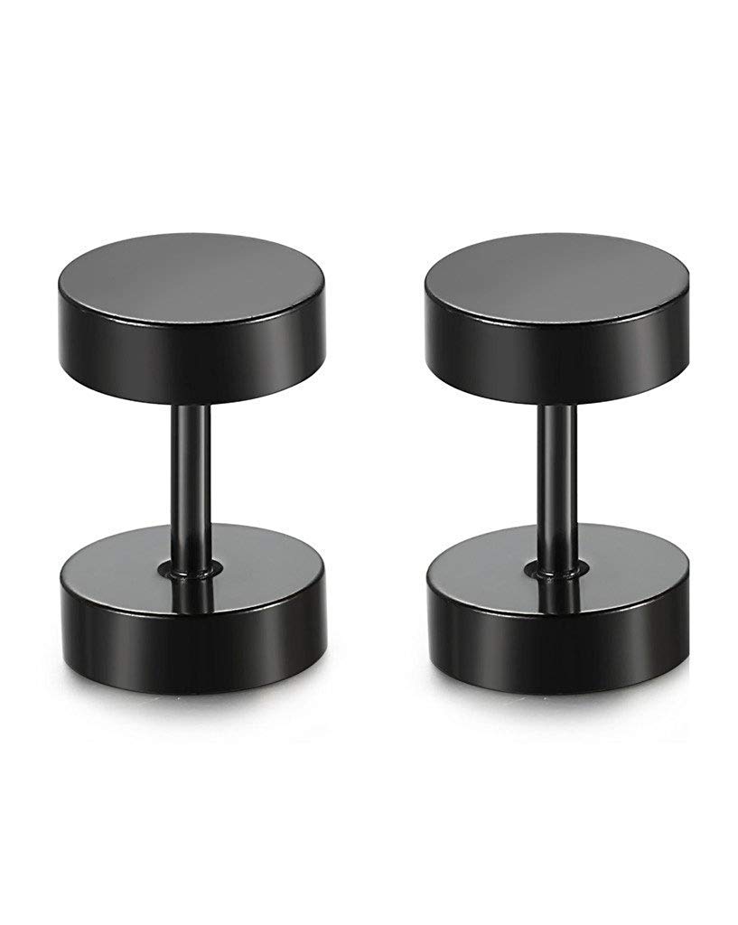 SIISPRI 6-10mm Black Screw Stud Earrings for Men & Women - Stainless Steel Fake Ear Plugs, Illusion Tunnel Gauges - Perfect for Daily Wear, Parties & Alternative Fashion