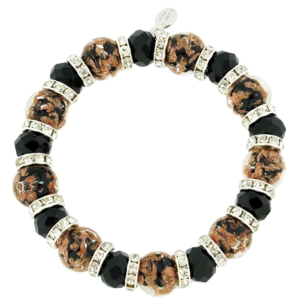 Venetian Murano Glass Symphony Stretch Bracelet in Black - Elegant Italian Jewelry for Women, Perfect for Parties, Weddings & Special Occasions