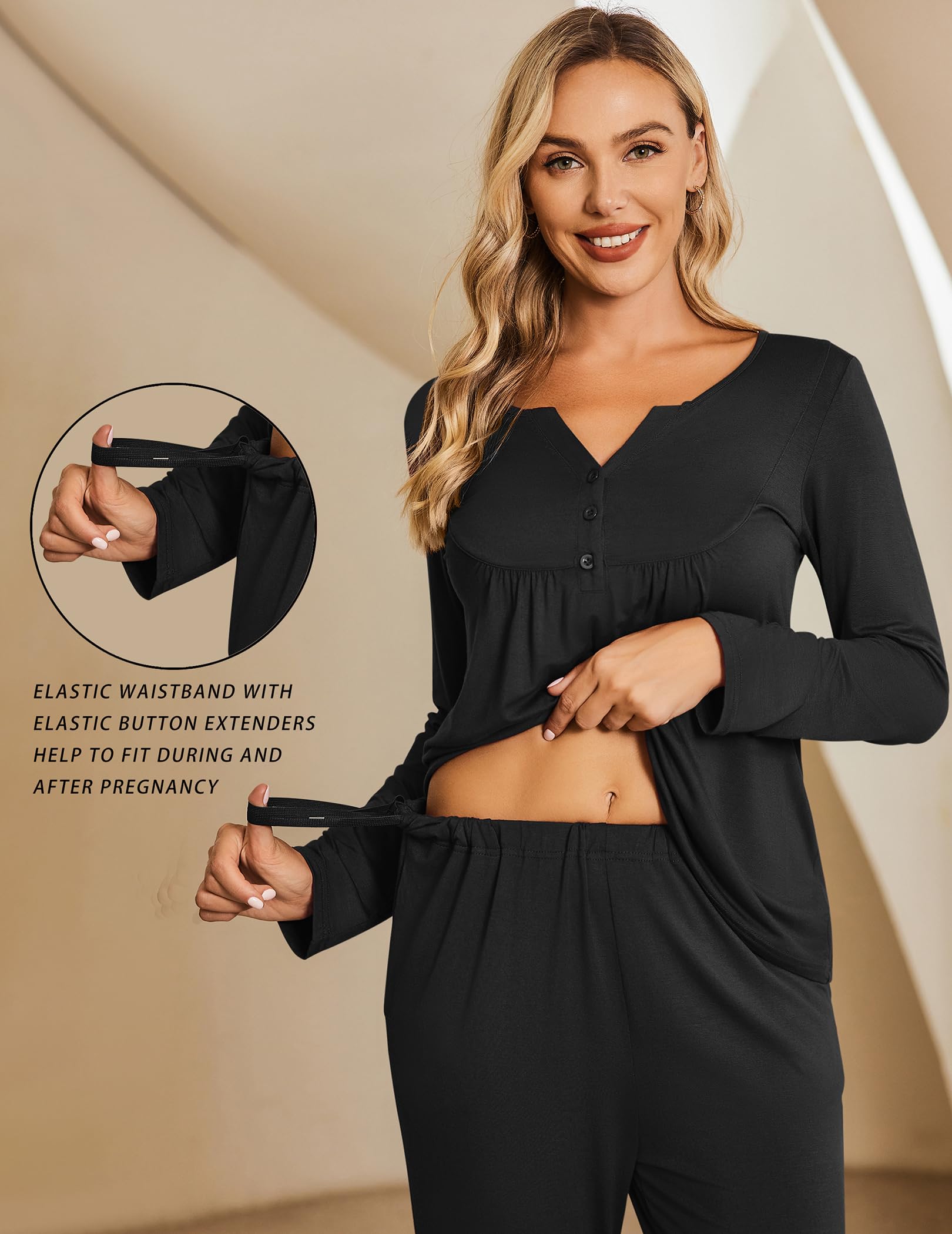 Ekouaer Maternity Nursing Pajama Set - Soft Long Sleeve Breastfeeding Sleepwear for Pregnancy & Postpartum - Comfortable Labor Delivery Pjs for Nursing Moms - Perfect for Hospital Stay, Nighttime Feeding & Relaxing at Home