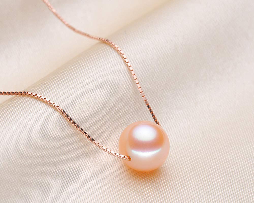 Elegant Floating Single Freshwater Pearl Necklace for Women - 8-9mm White/Pink/Purple Pearls with Sterling Silver 18 Inch Chain | Perfect Pearl Jewelry Gift for Her | Ideal for Weddings, Anniversaries & Special Occasions
