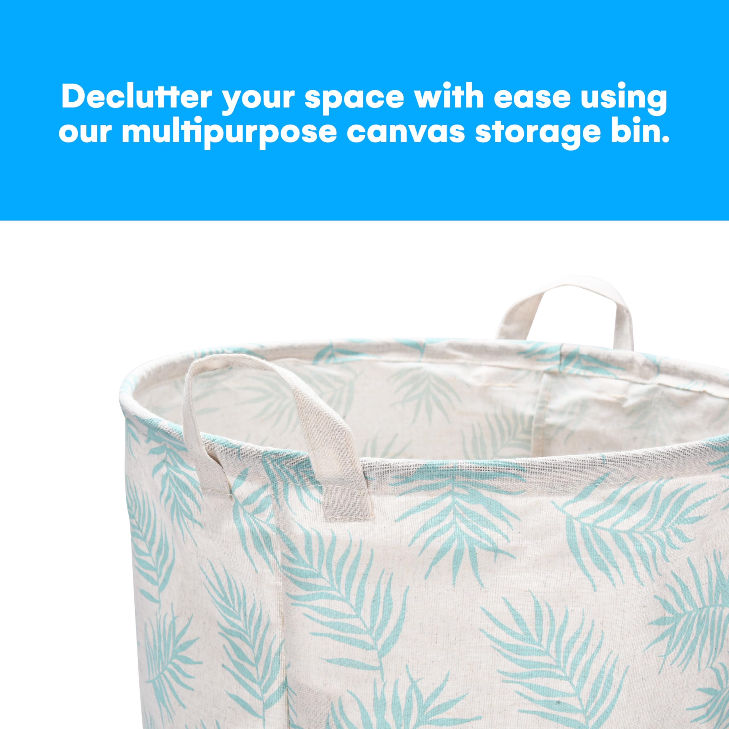 Large Collapsible Storage Bin - Blue Tropical Plant Pattern Toy Box & Laundry Hamper for Baby, Nursery, Bedroom, Closet | Lightweight Organizer for Home, Dorm | Perfect for Kids' Toys, Clothes & Household Storage