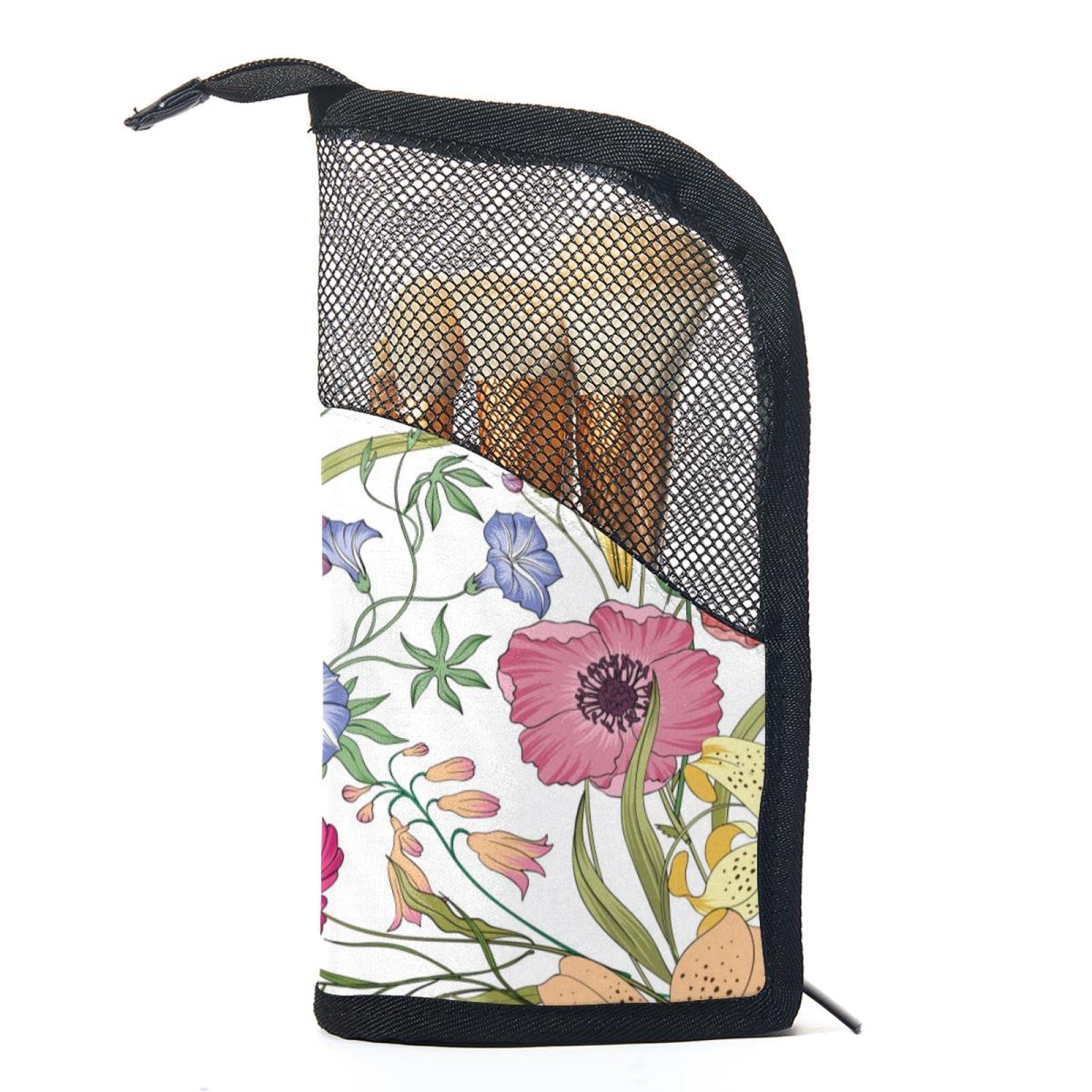 Floral Jungle Plant Makeup Brush Organizer Bag with 12 Brush Slots - Portable Travel Cosmetic Brush Holder Case for Professional Makeup Artists & Beauty Enthusiasts - Perfect for Home Vanity, Salon Use & On-the-Go Touchups