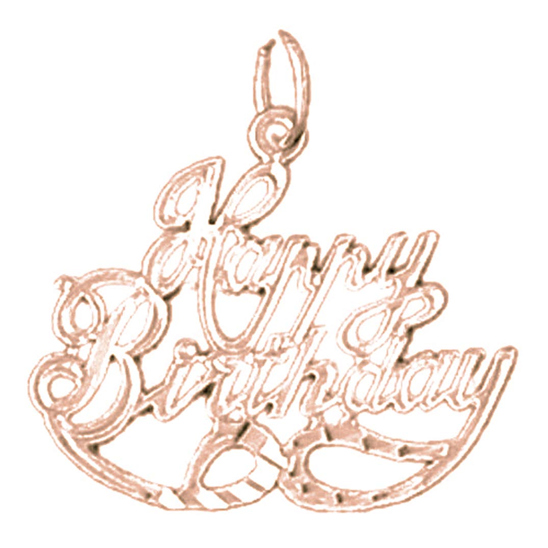 14K Rose Gold Happy Birthday Pendant Necklace - 22mm Elegant Jewelry Gift for Women, Perfect for Birthdays, Anniversaries & Special Occasions