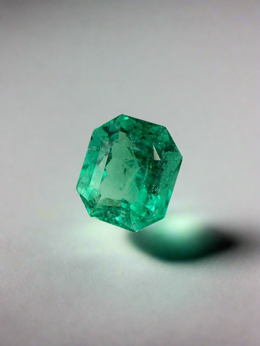 0.83 Carat 6x5mm Bluish Green Natural Loose Colombian Emerald Gemstone - Emerald Cut with Clipped Corners for Jewelry Making, Engagement Rings & Fine Collections