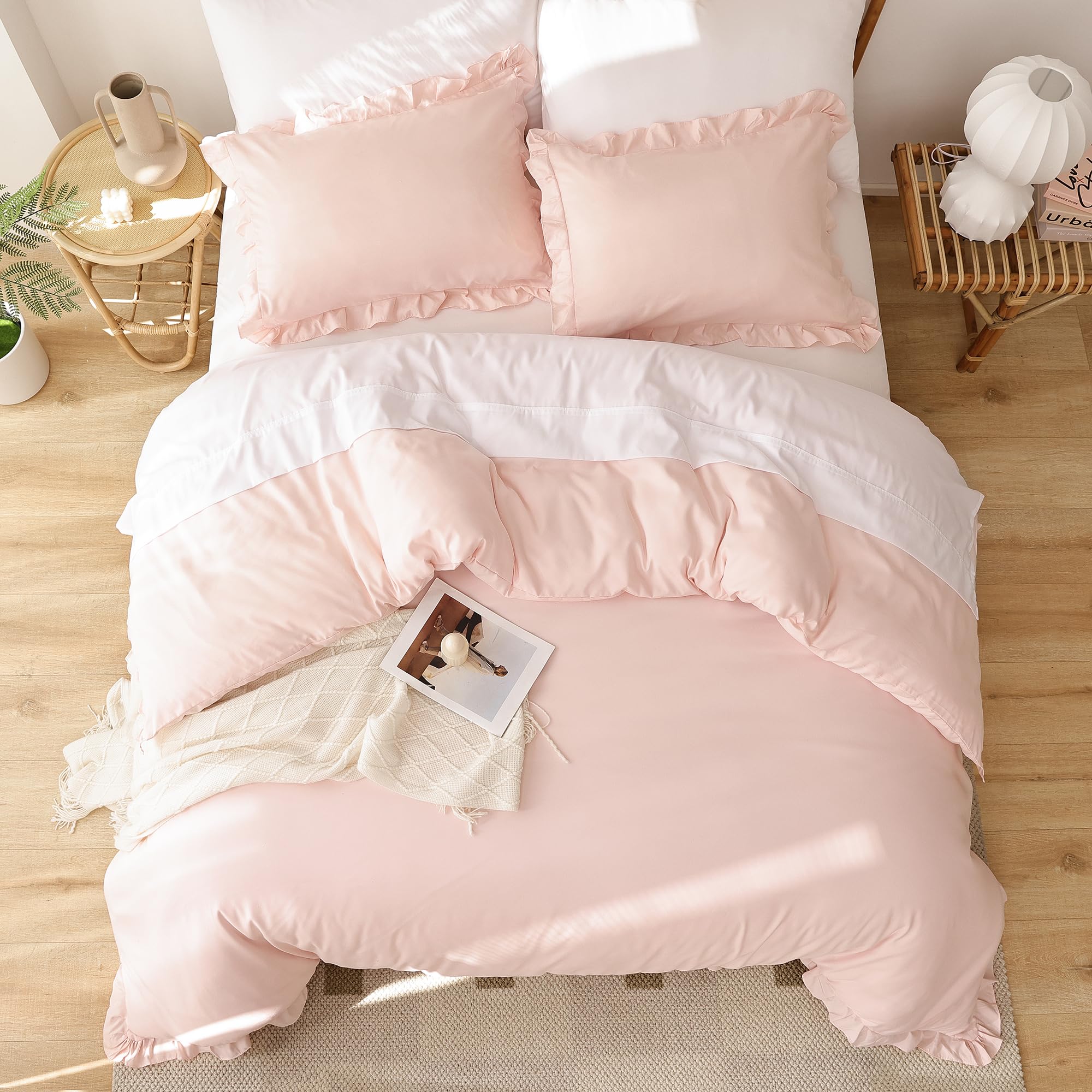 Vintage Pink Comforter Set Queen 3PCS - Soft Fluffy All Season Bedding for Cozy Home