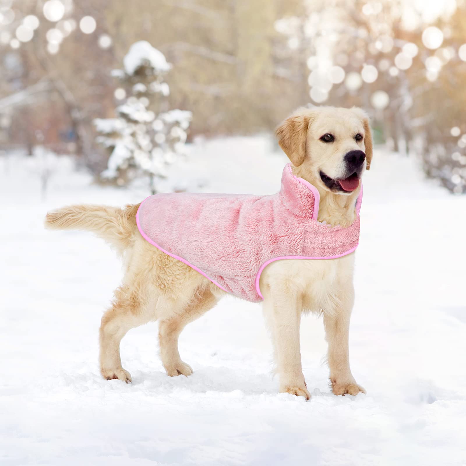 Malier Reversible Fleece Dog Winter Coat - Windproof Warm Pet Jacket for Small Medium Large Dogs - Cold Weather Snow Vest for Outdoor Walks & Adventures (Pink, Large)