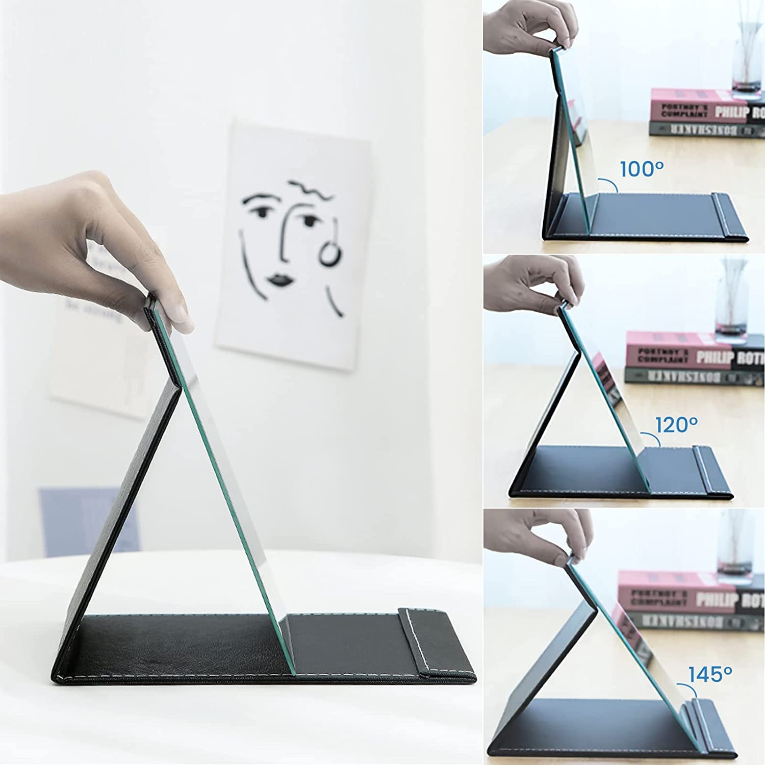 TOMATUS® Portable Folding Mirror - Adjustable Makeup Mirror with Stand for Vanity, Office Desk & Travel | Compact Black Design | Perfect for Home, Hotel & On-the-Go Touch Ups (Pack of 1)
