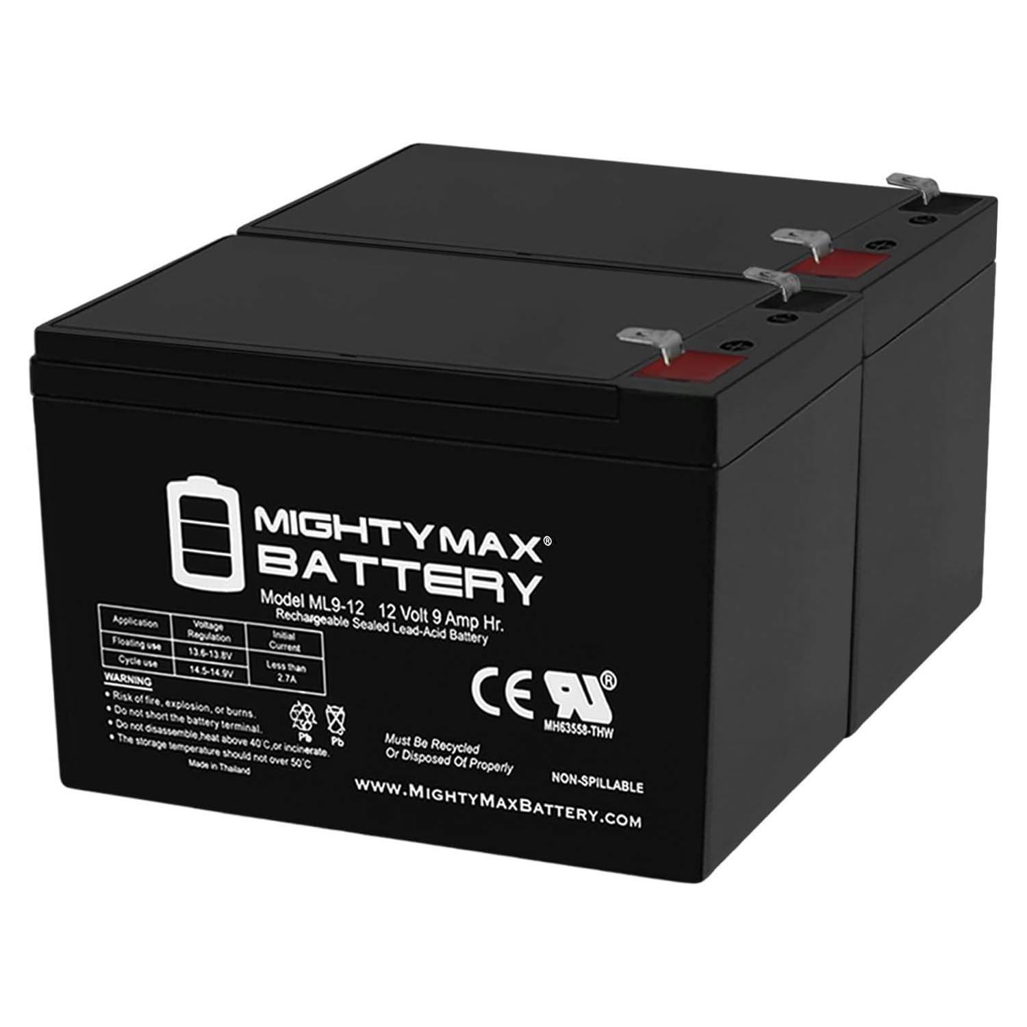 Mighty Max 12V 9Ah SLA Replacement Battery - 2 Pack for Best Technologies Patriot II Pro 400 UPS | Backup Power for Home Office, Security Systems & Emergency Lighting