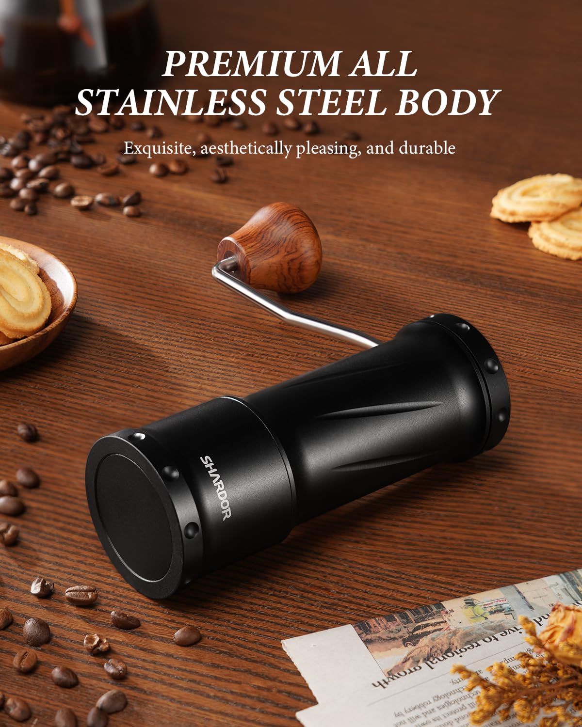 SHARDOR Professional Manual Coffee Grinder - 420 Stainless Steel Conical Burr, Adjustable Coarseness, 1.06oz Large Capacity for Espresso, French Press, Pour Over & Cold Brew at Home or Office